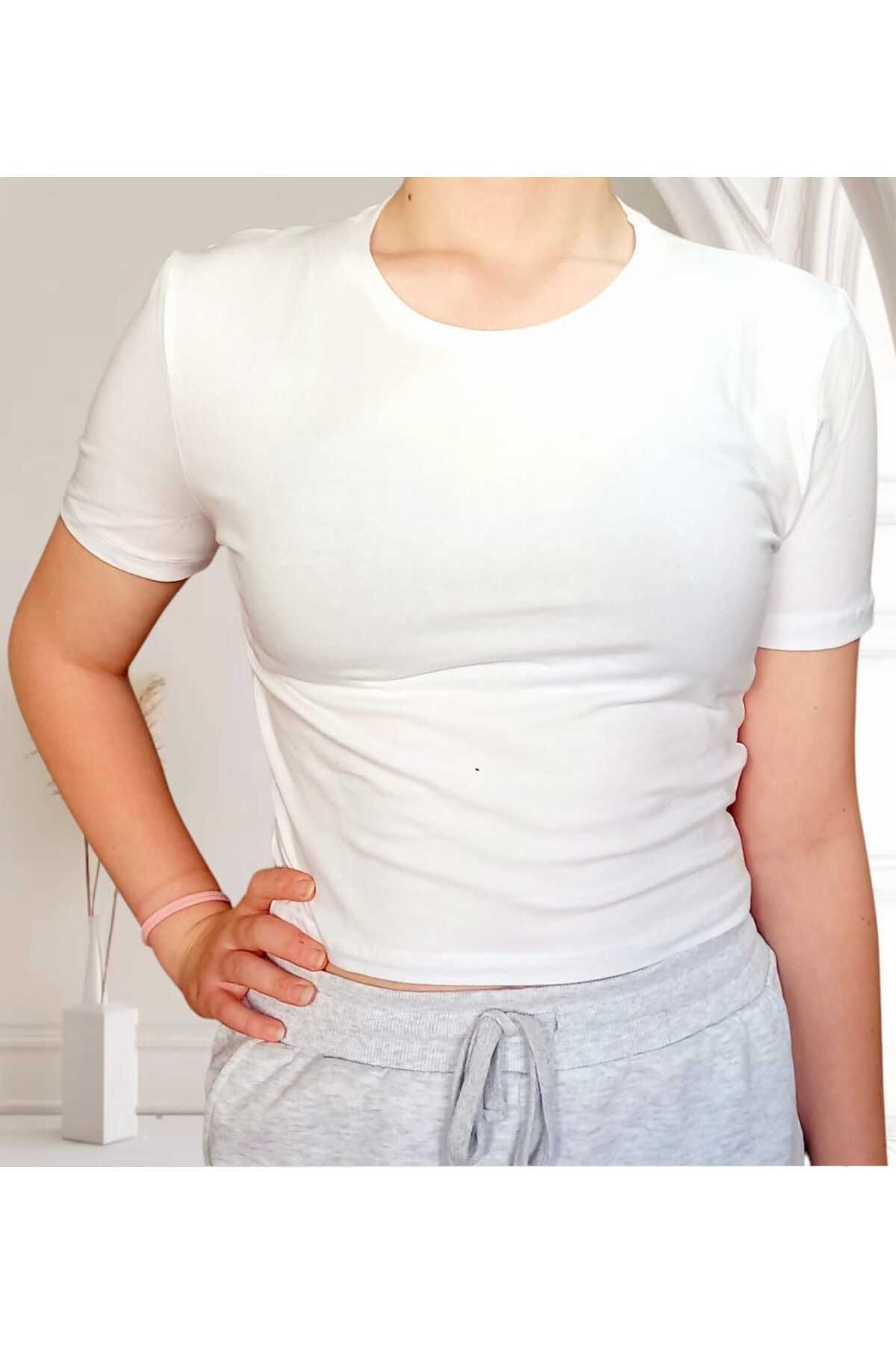MODA Kadın Bele Oturan Crop Tişört