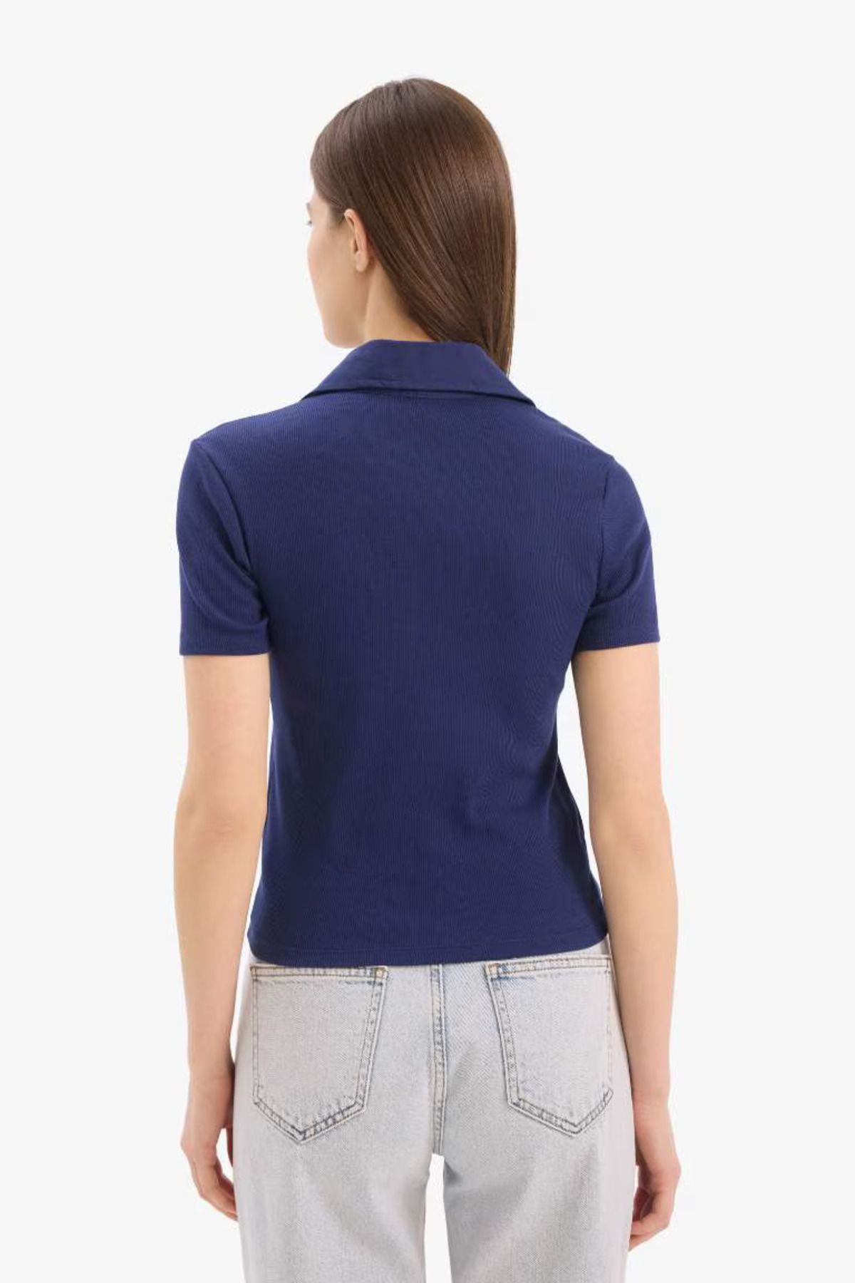 DeFacto Slim Fit Dar Kesim Fitilli Kaşkorse Kısa Kollu Polo Tişört