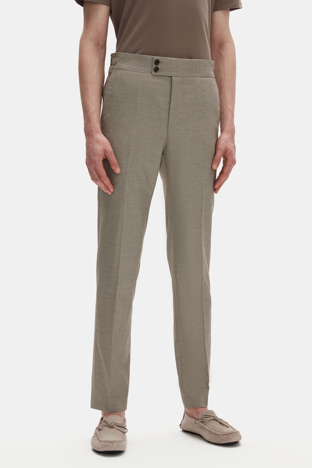 Tween Slim Fit Bej Mikro Desen Kumaş Pantolon