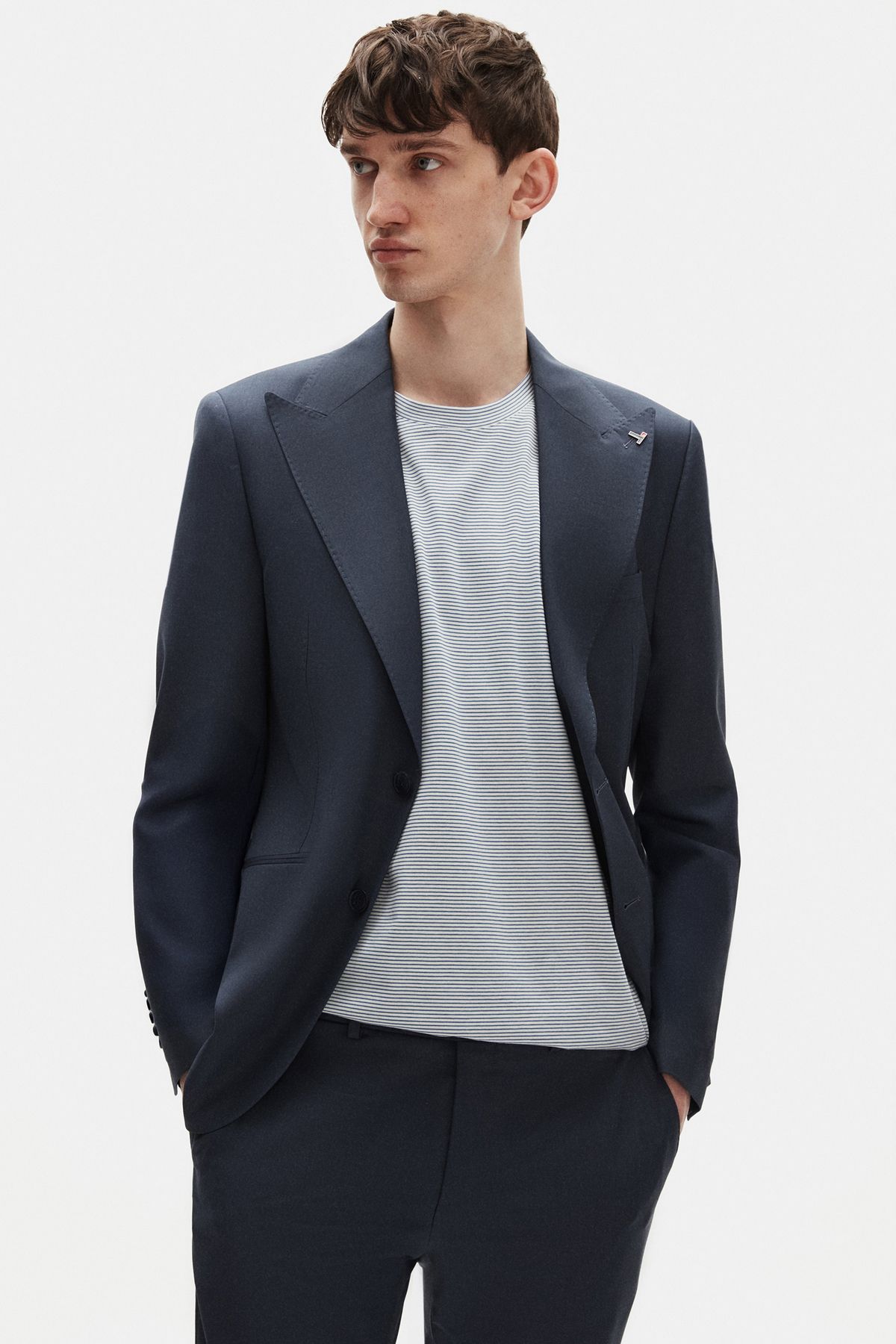 Tween Slim Fit Lacivert Düz Yünlü Takim Elbise