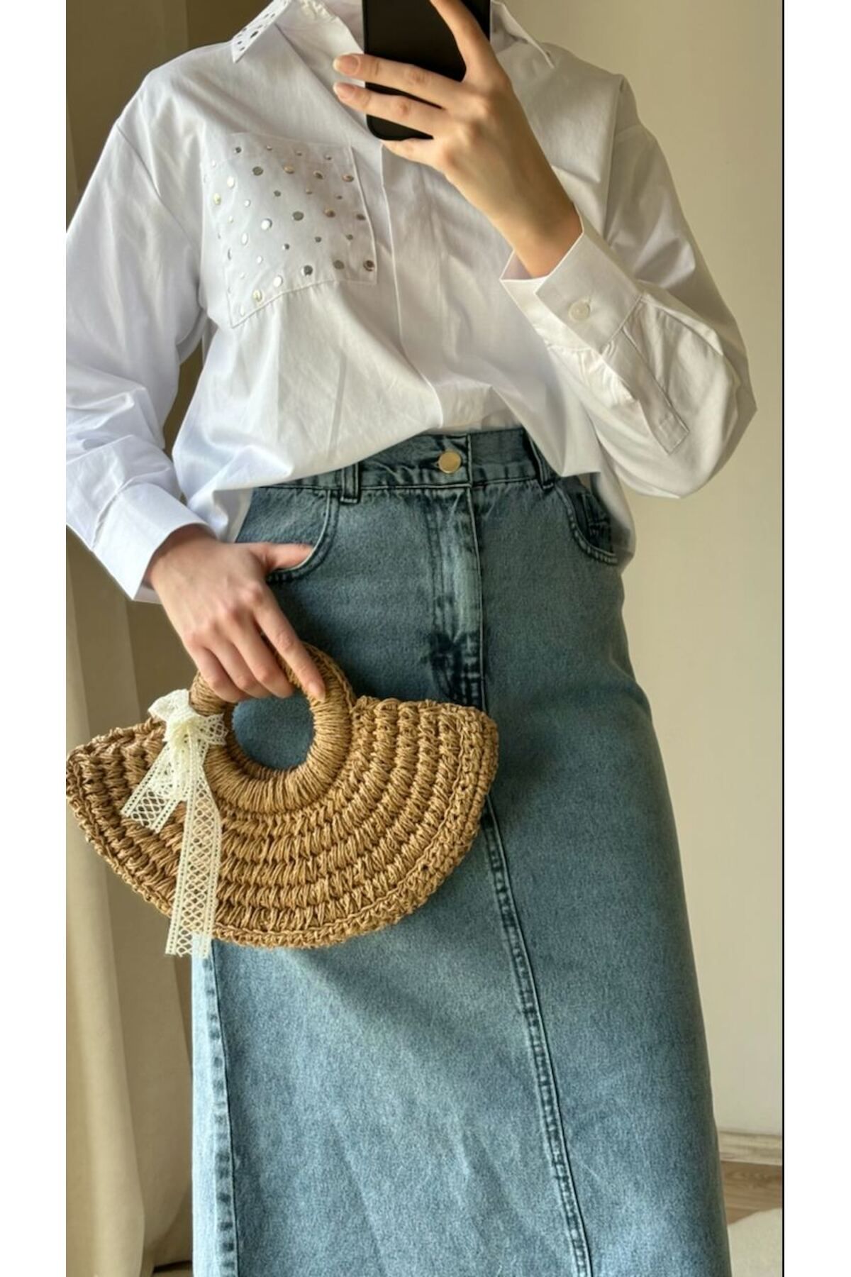 Suede Style 8815 - Rahat Şık Bel Düğmeli Kadın Kot Etek