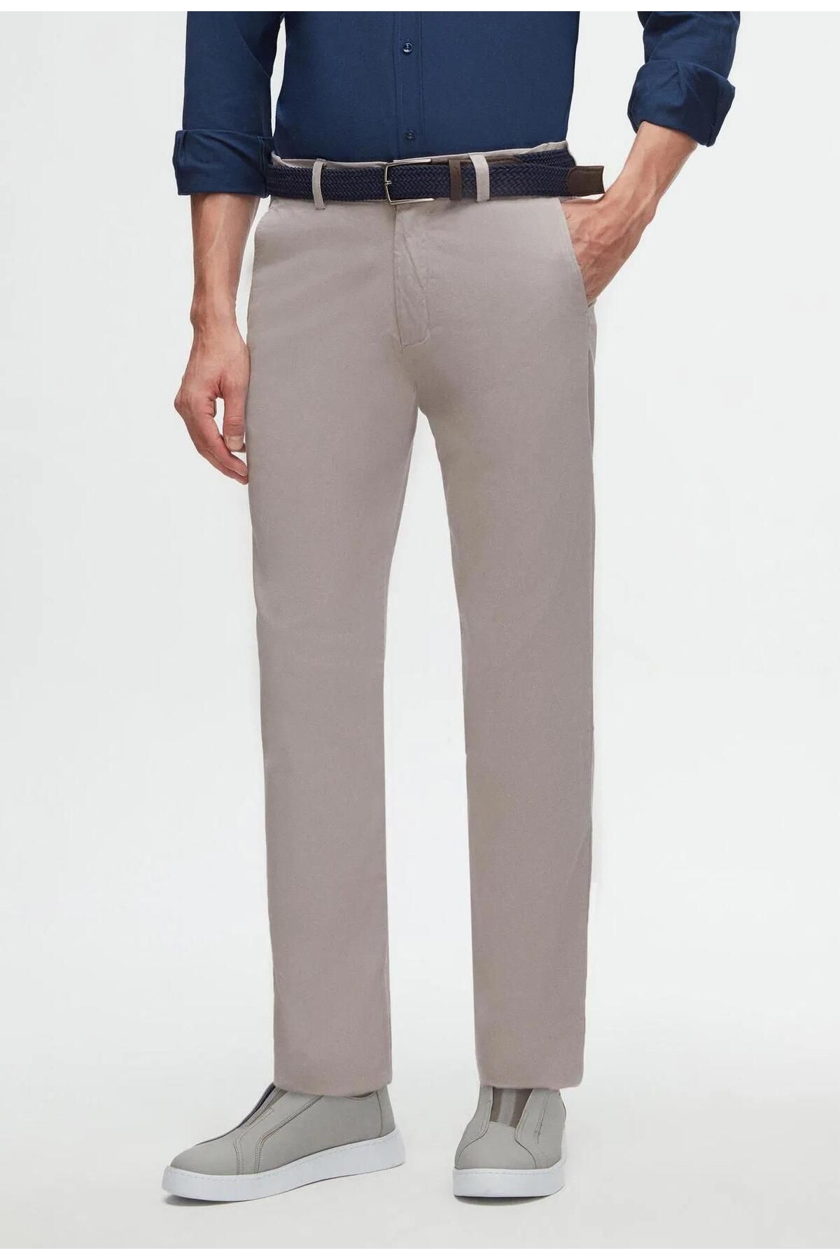CLASSİCS MEN Avasar Erkek Taş Regular Fit Keten Pantolon-7271