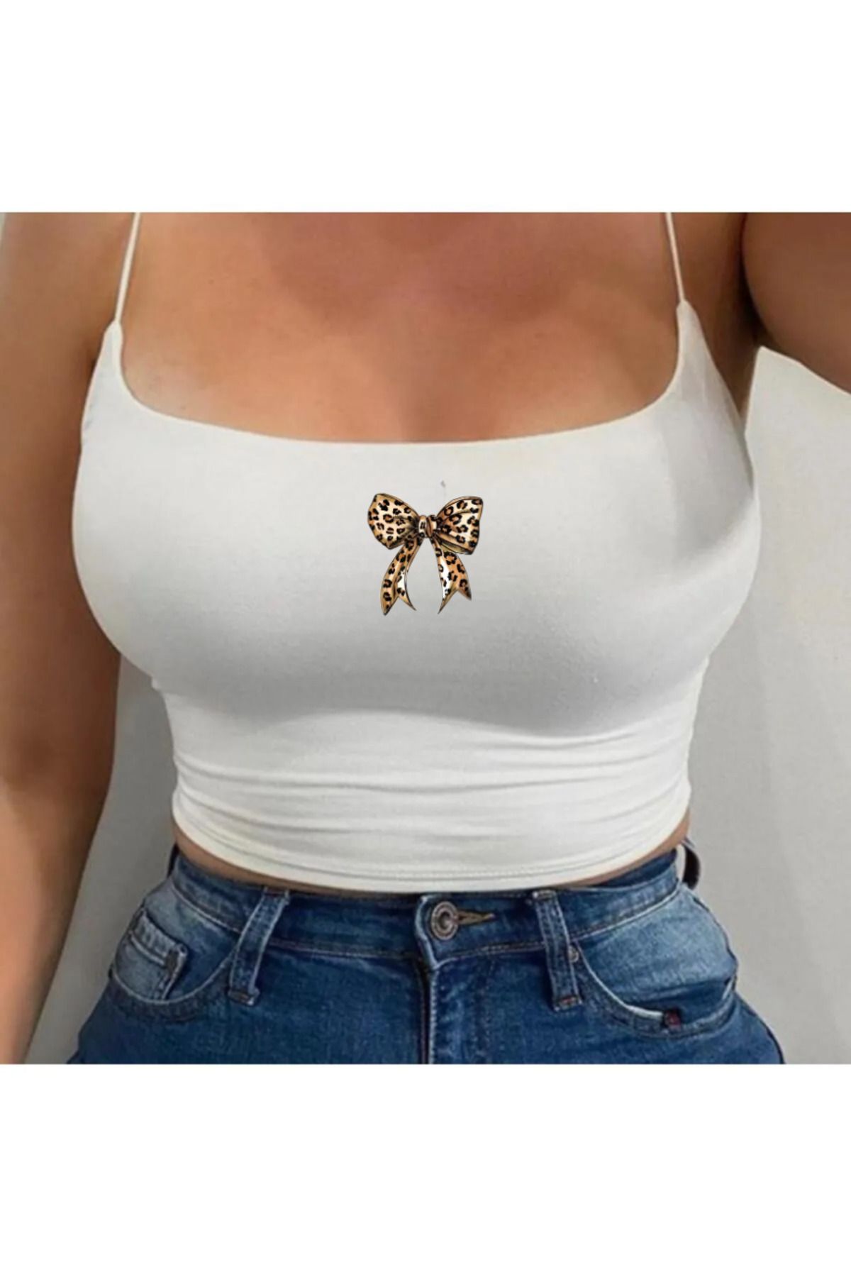 Touz Moda Leopar Desenli Ribbon İp Askılı Büstiyer Crop