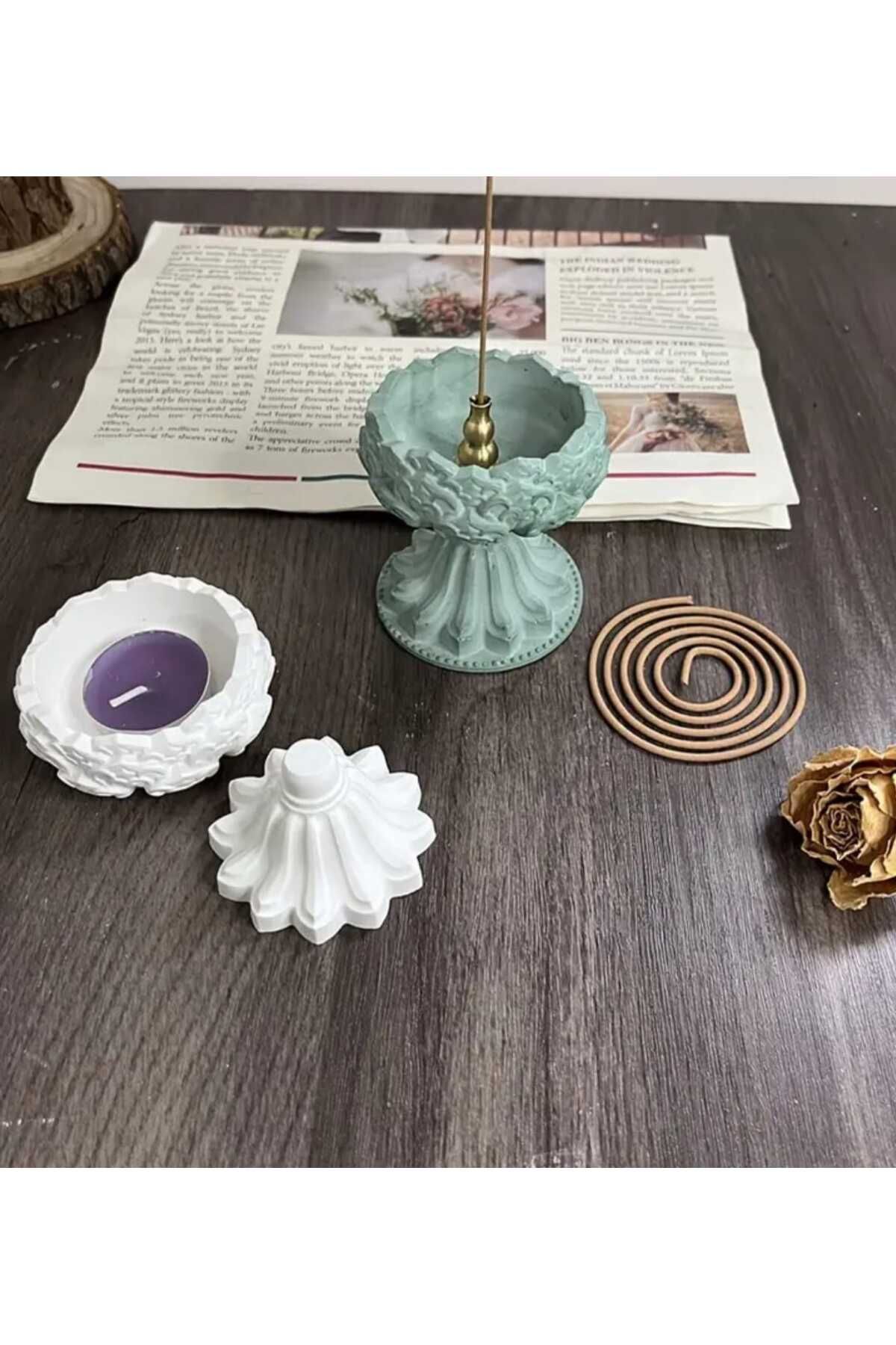 Yaratıcı sanatlar atölyesi 2'li Dekoratif Ayaklı Mumluk Takı Kasesi Doğal Taş Döküm