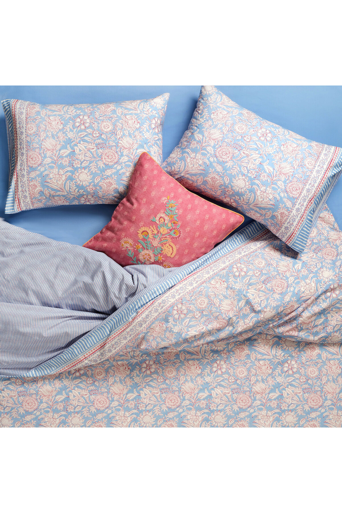 Zsa Zsa Zsu Lahor 200 Tc Kıng Sıze Pamuk Percale Nevresim Takımı 240x220 Cm Mavi - Fuşya