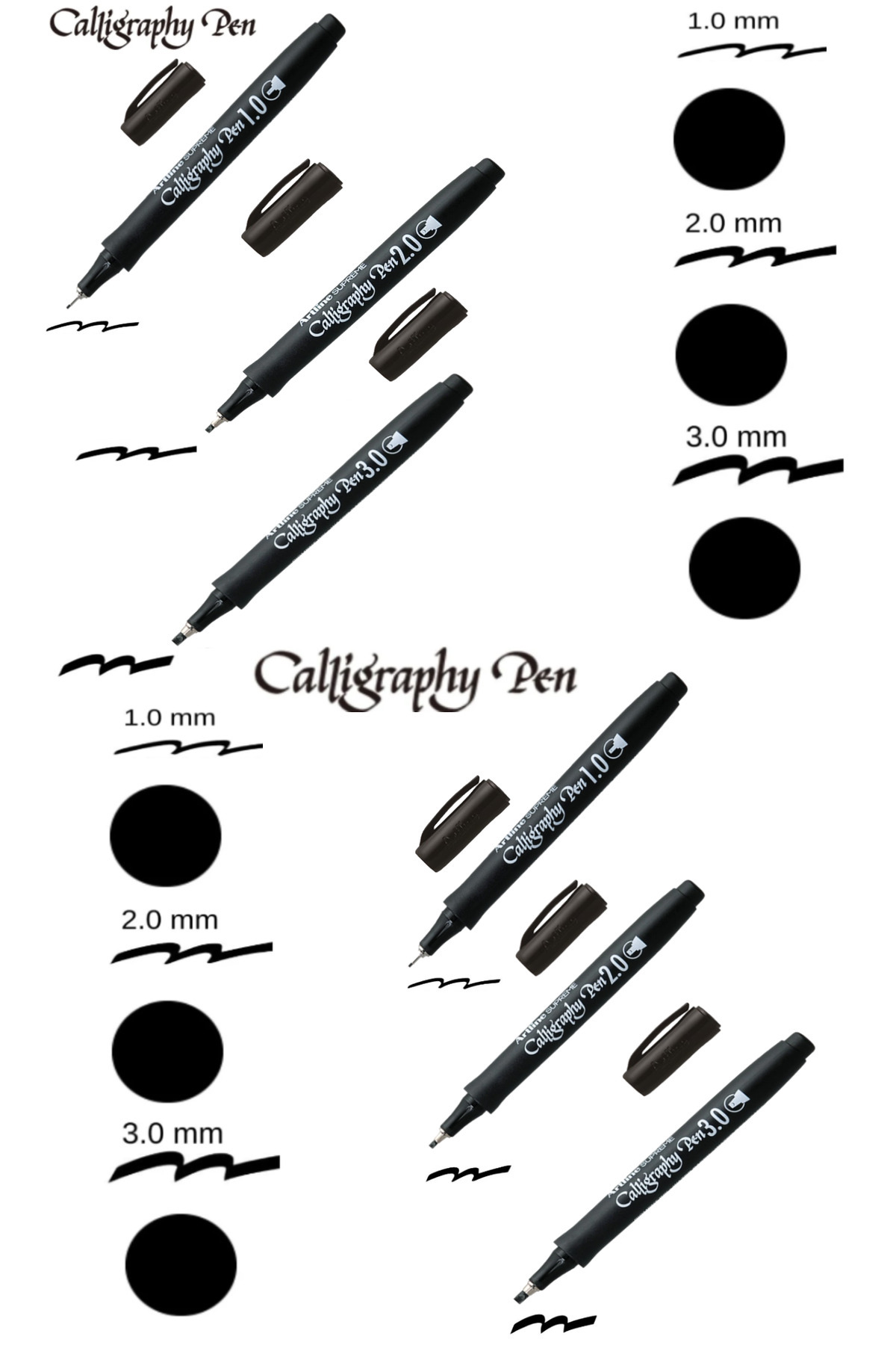 GLANCE Artline Supreme Kaligrafi Kalemi 1.0 Mm 2.0 Mm 3.0 Mm Siyah 6'lı Set