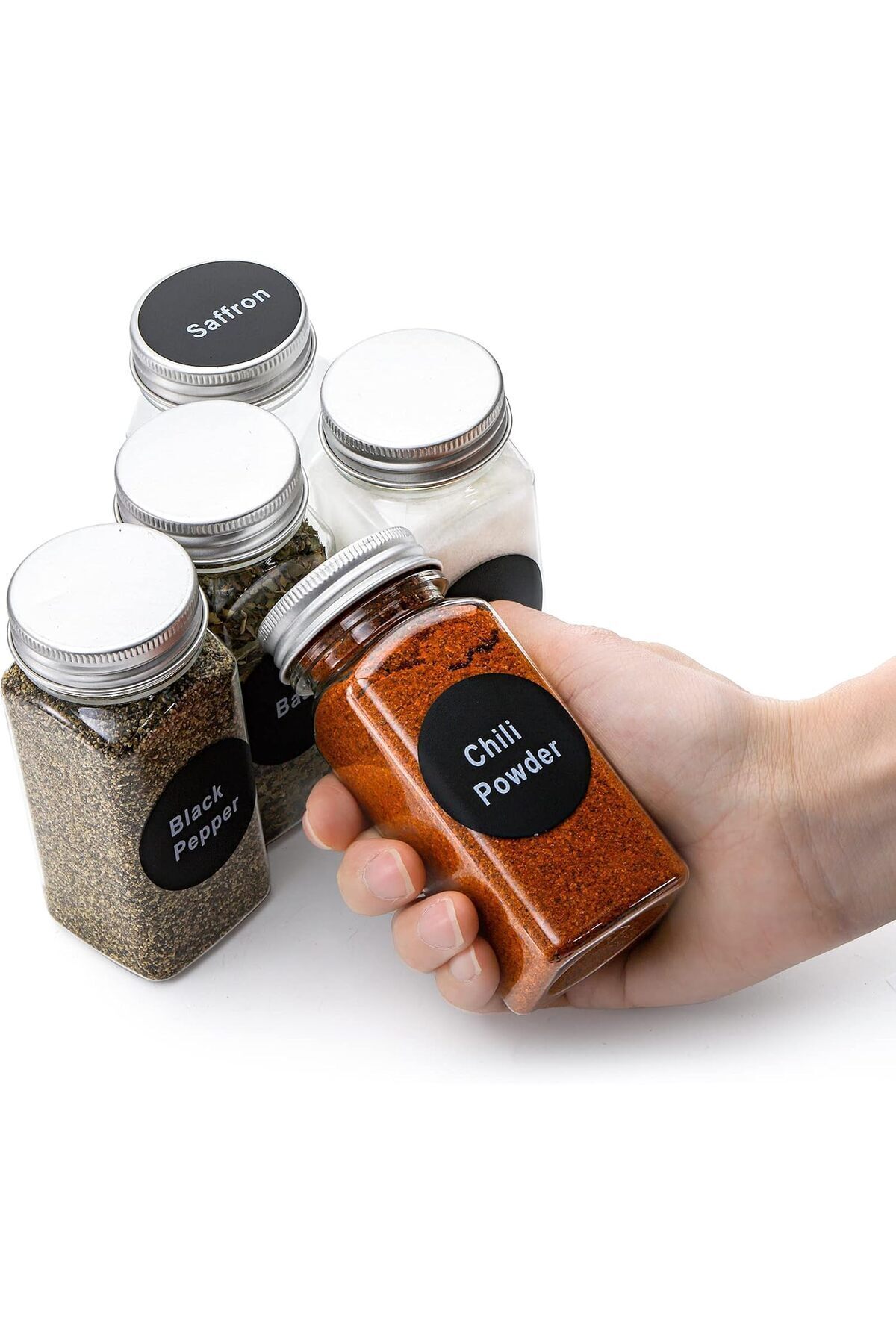 COOYA-Set of 24 spice bottles,reusable with airtight lids,labels and funnels,for spices,herbs, powders 3