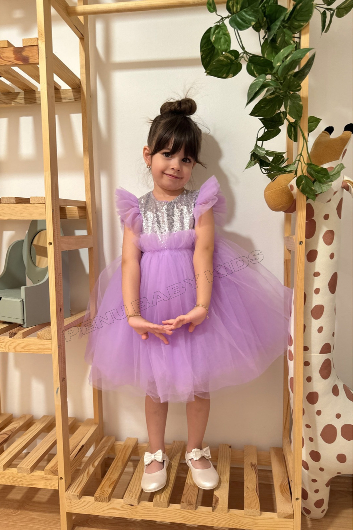 penu baby kids-Girl's Dress - Lilac, Sleeveless, Sequined and Tulle Skirt 6
