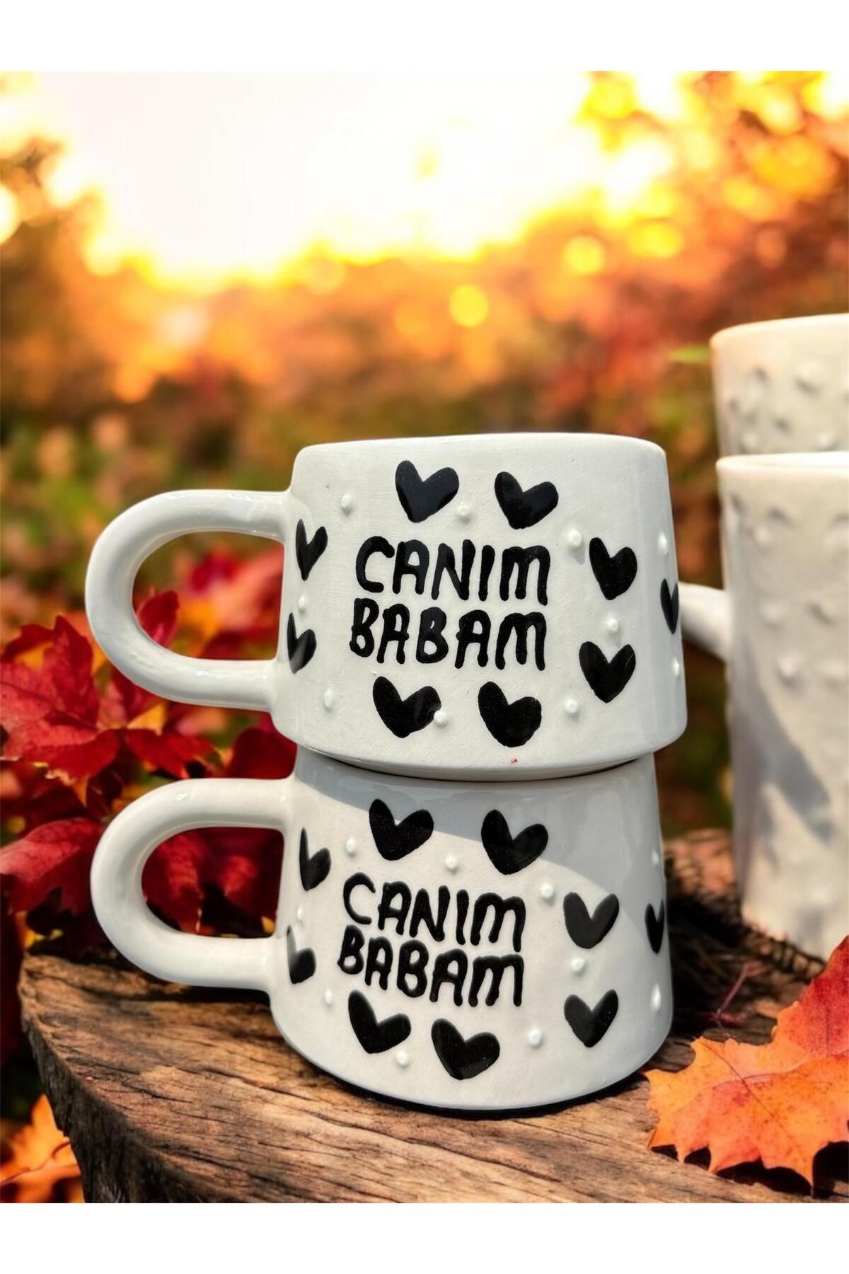 BB TRADE El Yapımı Canım Babam Yazılı 2'Li Seramik Kupa