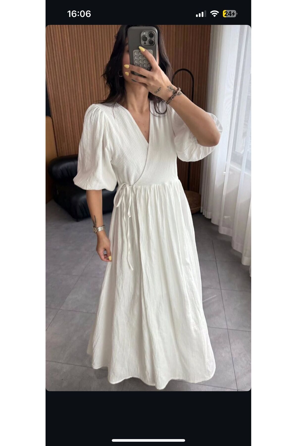 Butik Balon kol müslin kumaş elbise
