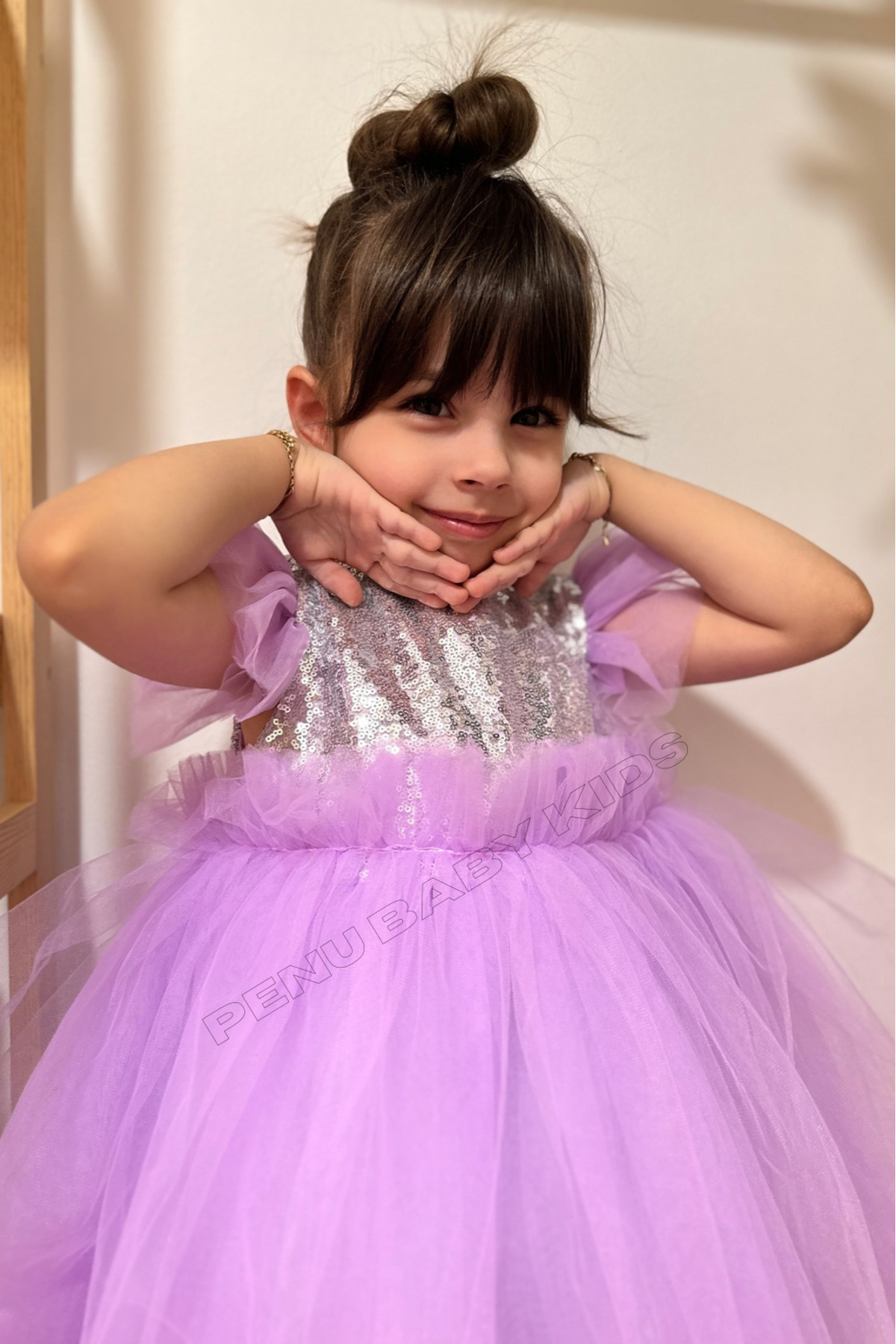 penu baby kids-Girl's Dress - Lilac, Sleeveless, Sequined and Tulle Skirt 3