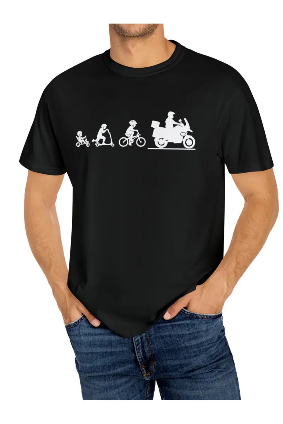 AEMİ Unisex Motorcycle Rider Evolution Oversize Bisiklet Yaka T-shirt
