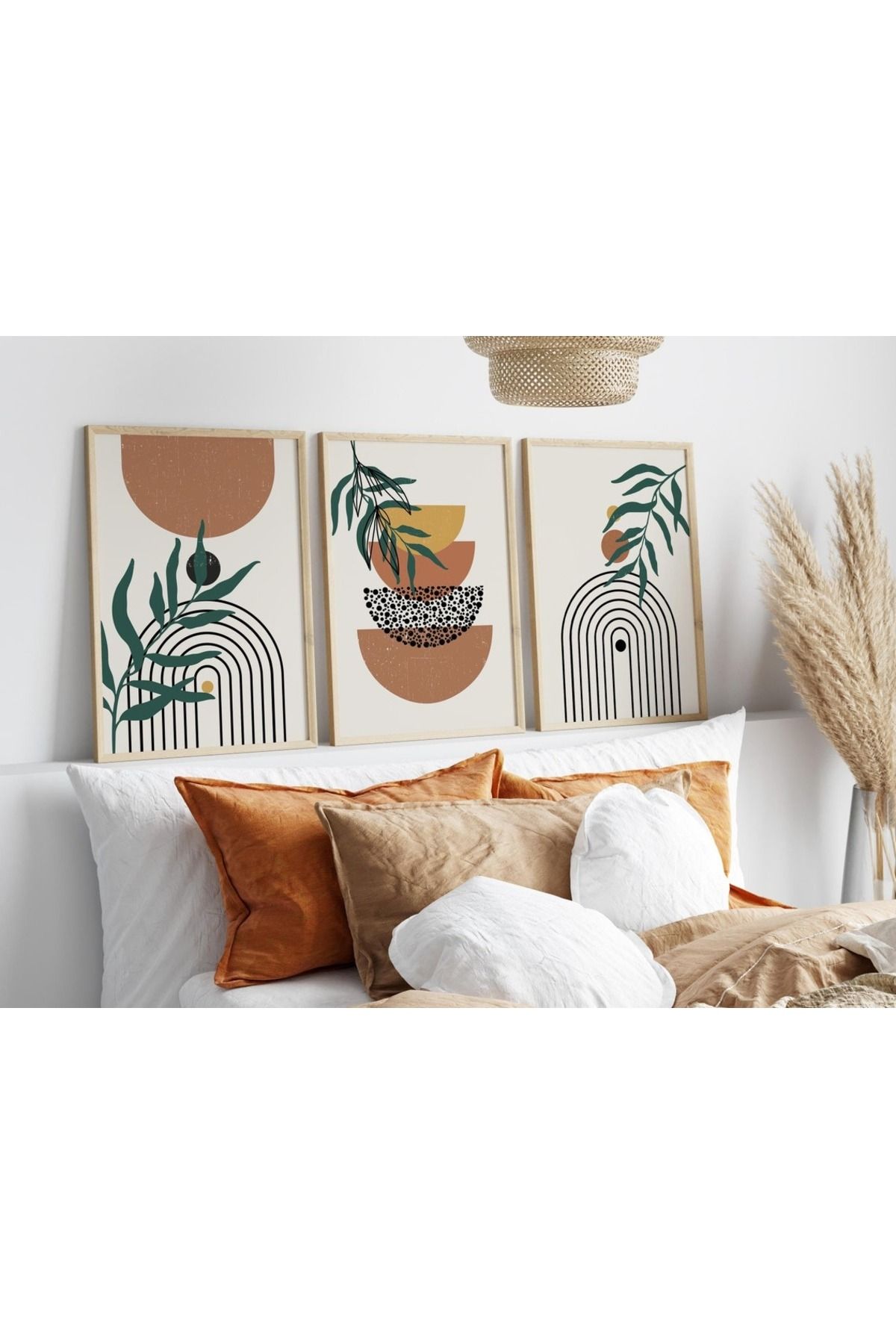 Dekorsiahome 3 Parça Ahşap Çerçeveli Oturma Odası Salon Mutfak Tablo Seti SET3290