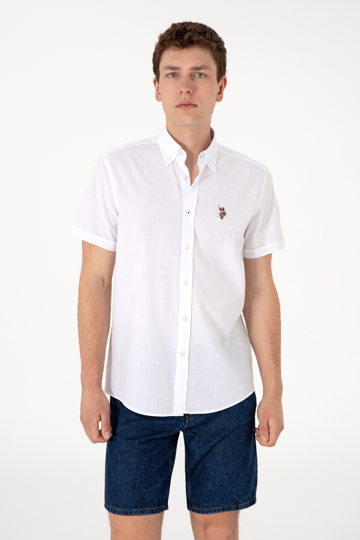U.S. Polo Assn. Erkek Beyaz Kısa Kollu Gömlek 50298007-VR013 — سفید 1161902