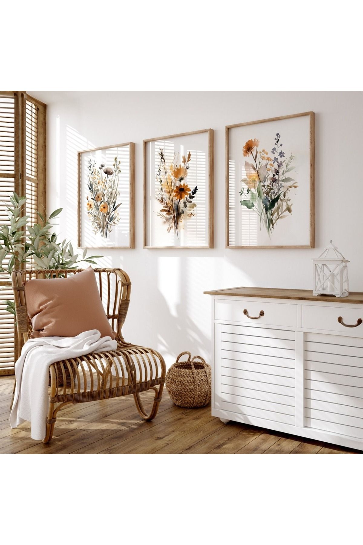 Dekorsiahome 3 Parça Ahşap Çerçeveli Oturma Odası Salon Mutfak Tablo Seti SET3272