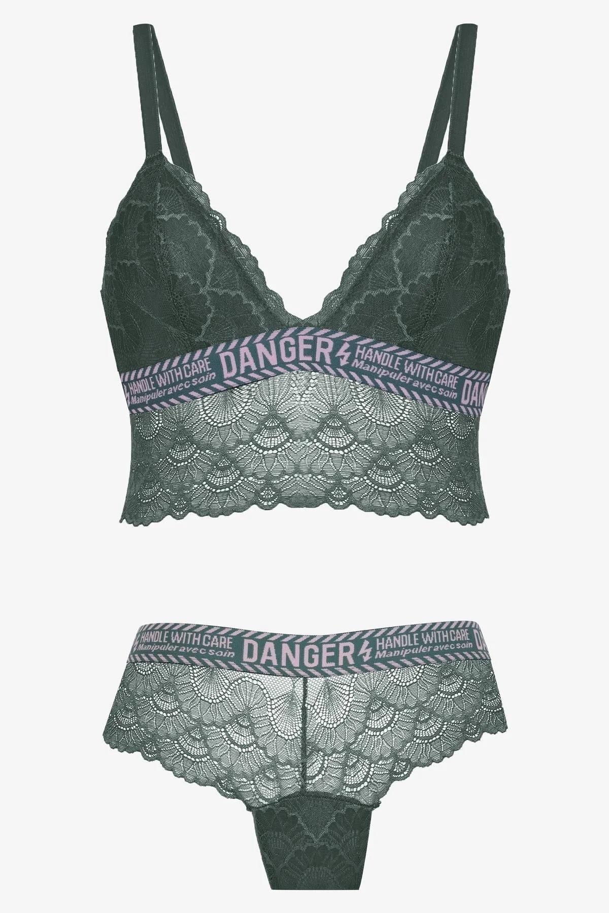 DoDe Flora Koza Danger Yazılı Süngerli Bralet Takım - 80227