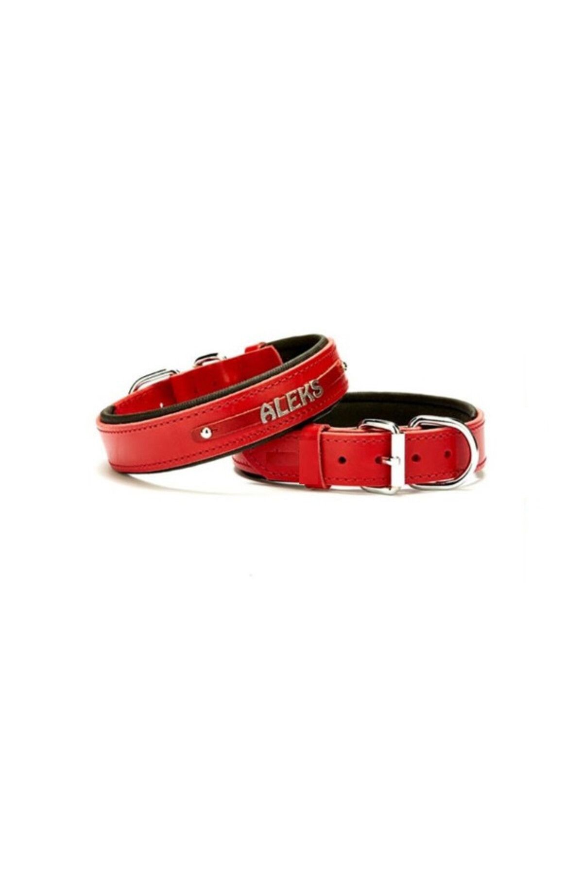Petzanya Konforlu Gerçek Deriden El Yapımı İsimlikli Köpek Boyun Tasması 1,5x20-25cm - Red