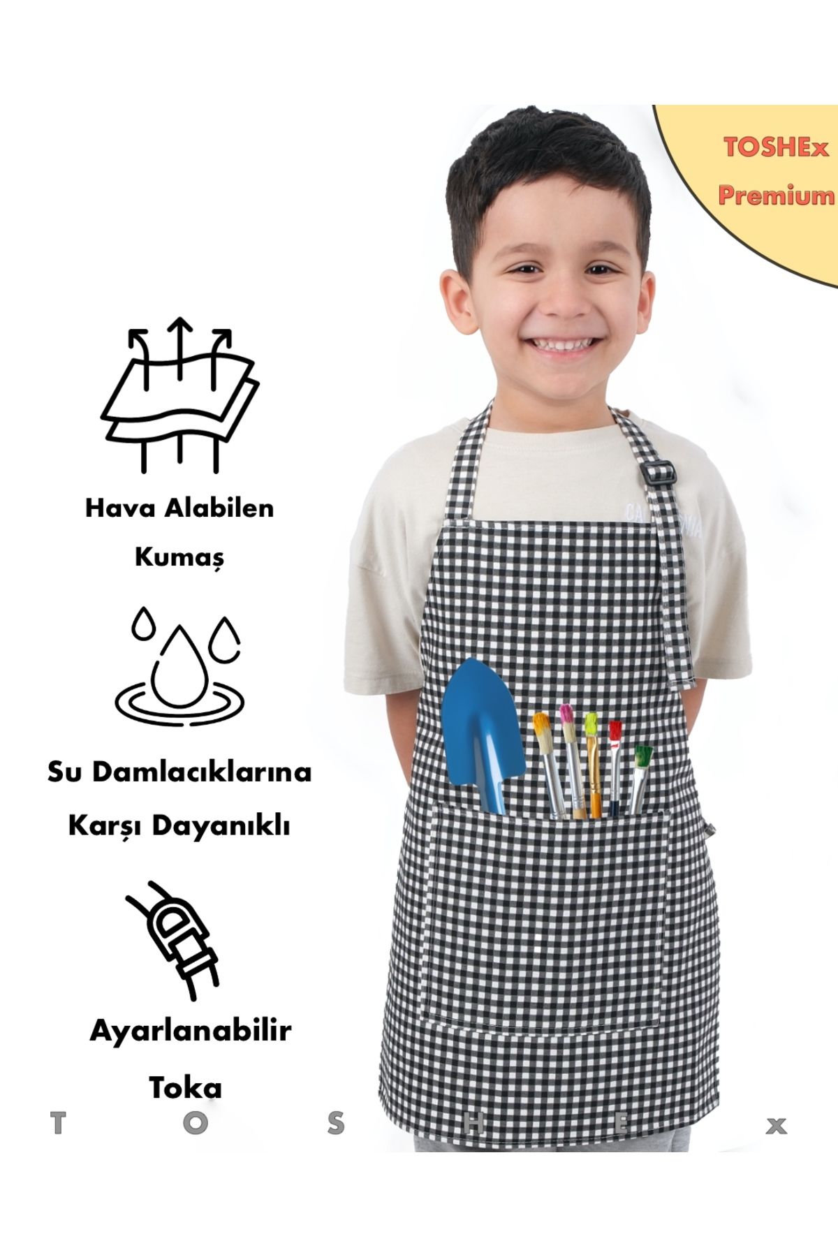 TOSHEX Çocuk Mutfak Önlüğü, Suya Dayanıklı Etkinlik Önlüğü 6-12 yaş Aktivite Önlüğü Siyah Ve Beyaz
