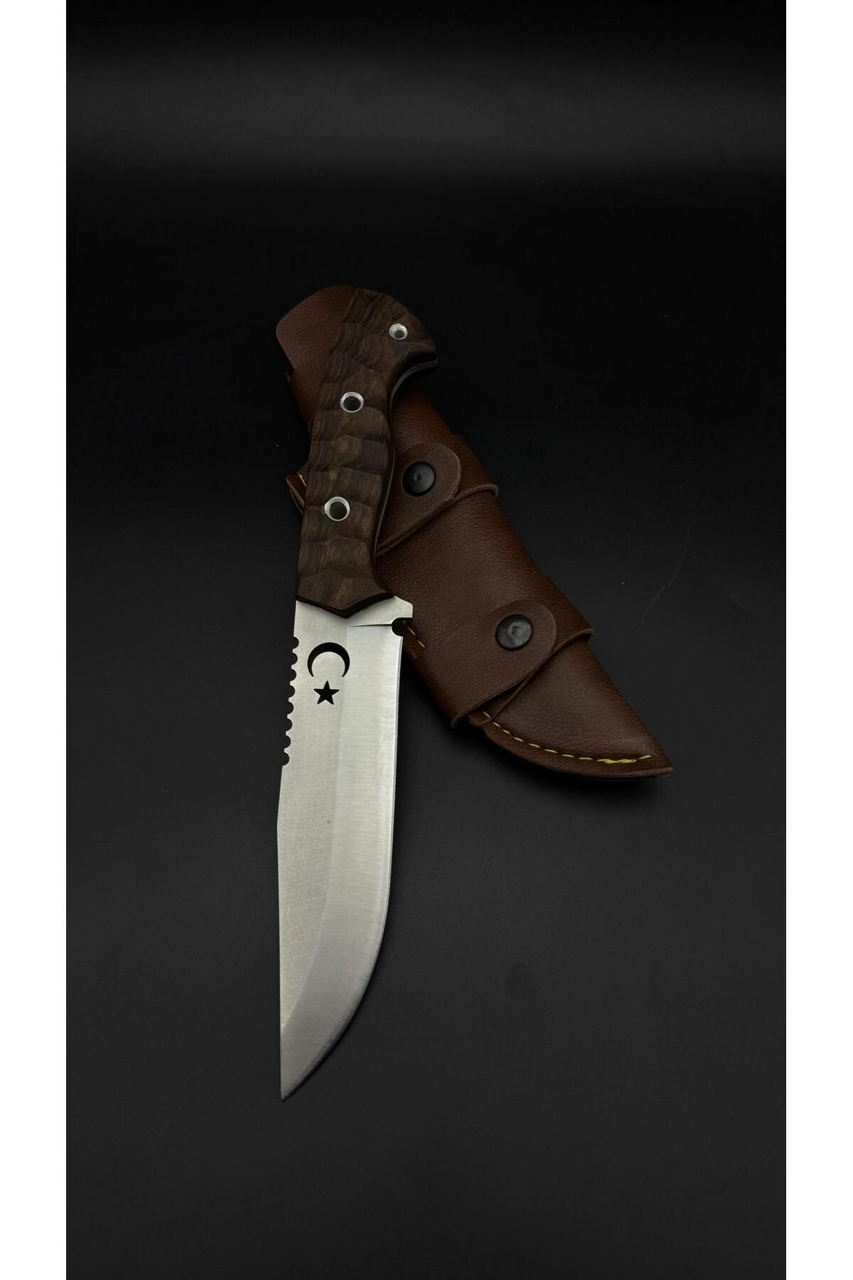 MT BIÇAK MAĞAZASI BUSHCRAFT MODEL AY YILDIZ DESENLİ KAMP - AV BIÇAĞI | PASLANMAZ ALMAN ÇELİĞİ - CEVİZ KABZE