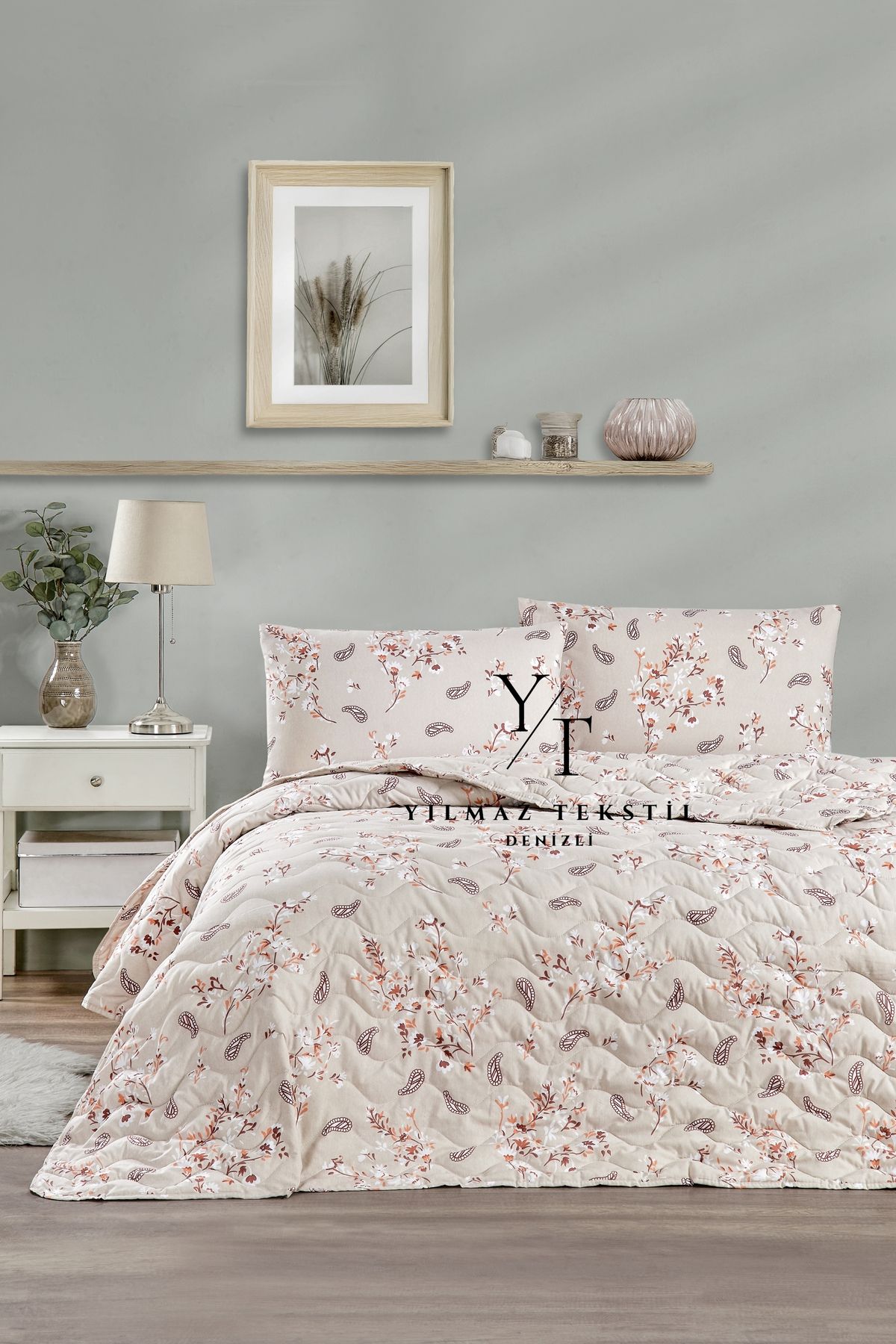 Home Çift Kişilik Yatak Örtüsü 200x220 | 2 Adet Yastık Kılıfı 50x70 | Çeyiz Seti | Çeyiz Takımı | Bej