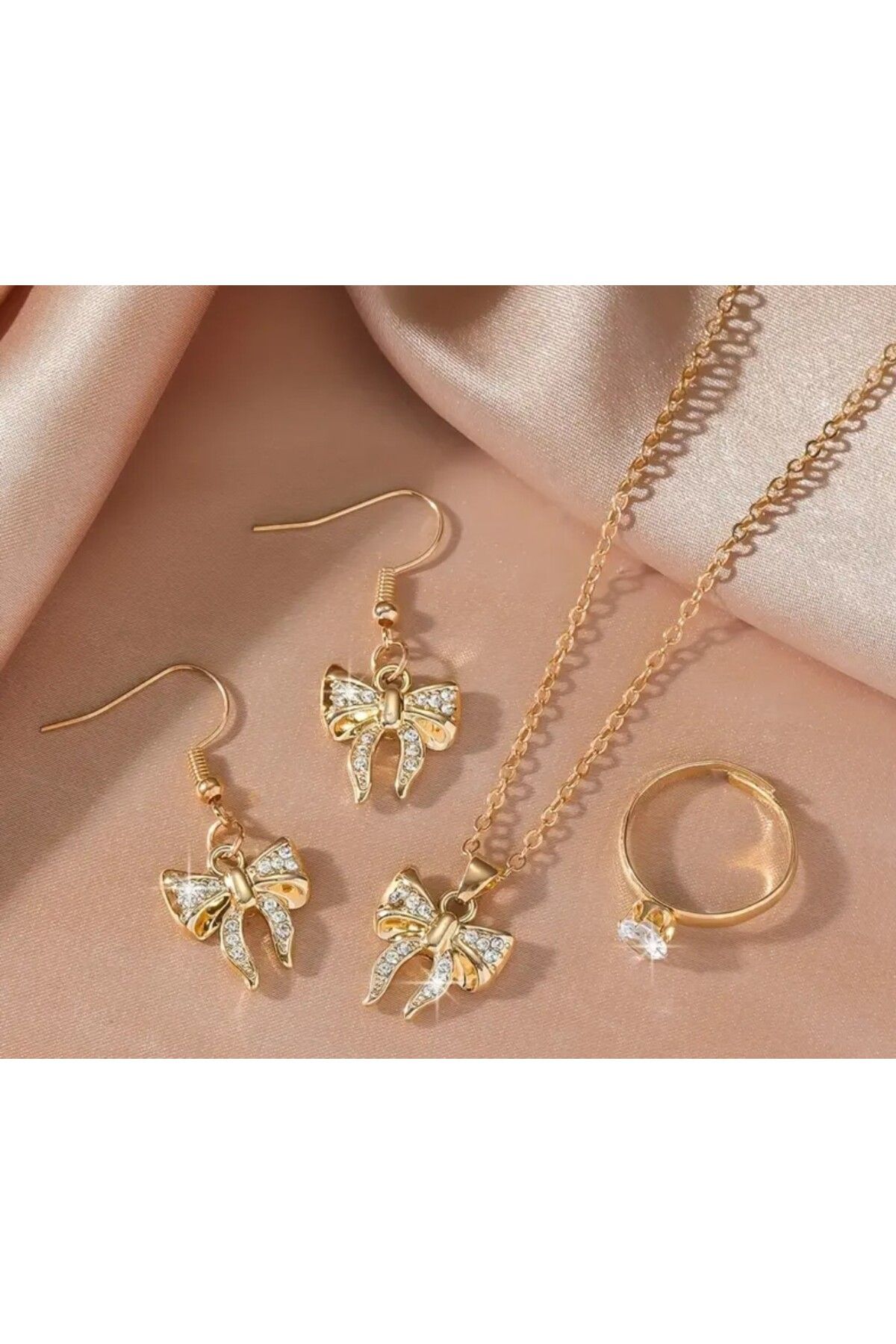 shop Çelik Küpe Kolye Yüzük Set Kadın