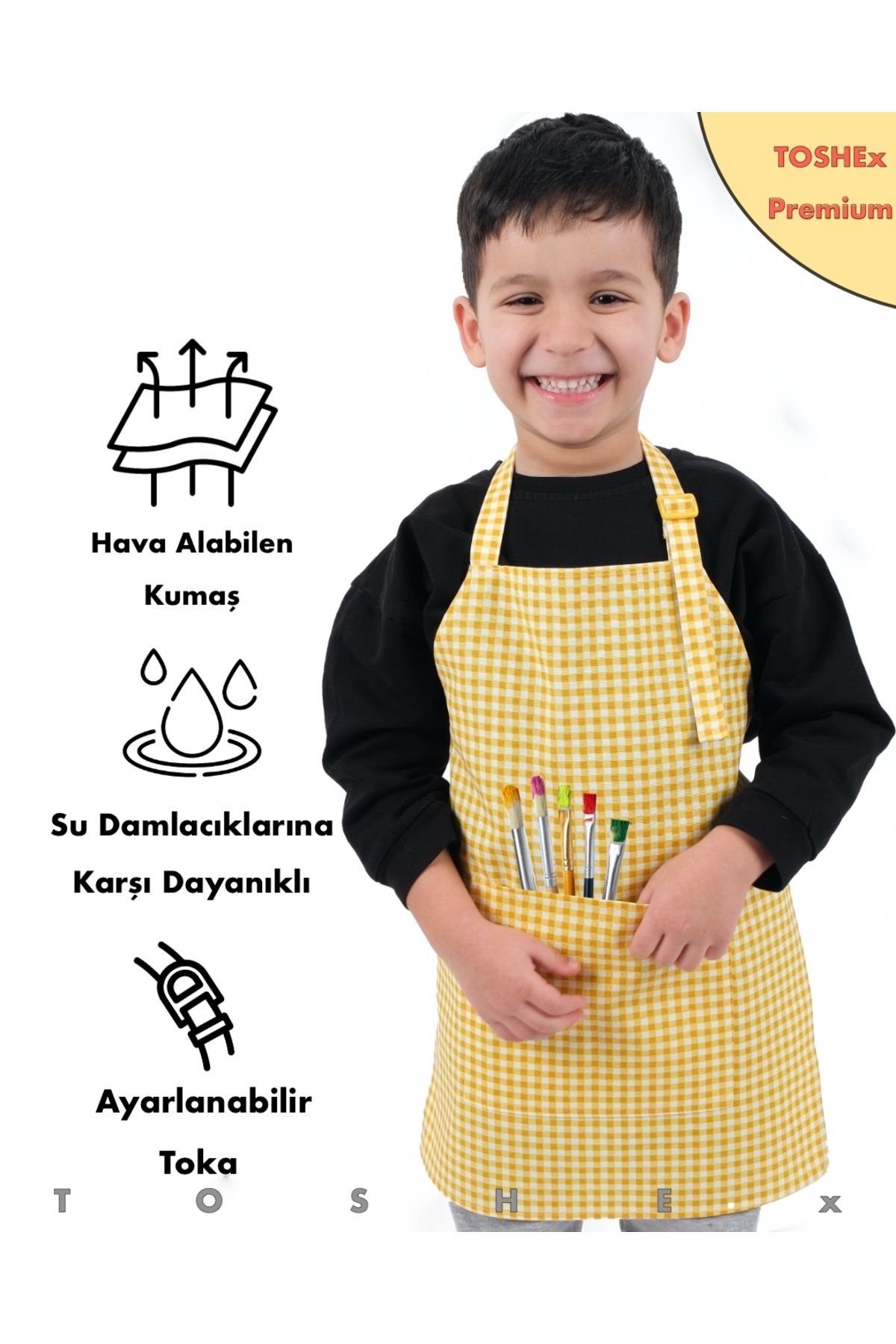 TOSHEX Çocuk Mutfak Önlüğü, Suya Dayanıklı Etkinlik Önlüğü 6-12 yaş Aktivite Önlüğü Sarı Ve Beyaz