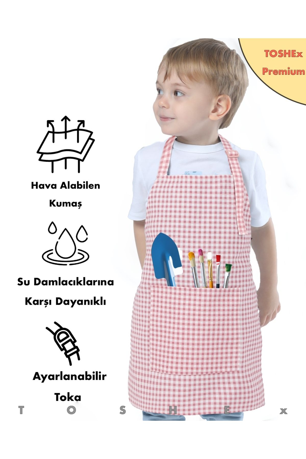 TOSHEX Çocuk Mutfak Önlüğü, Suya Dayanıklı Etkinlik Önlüğü 6-12 Yaş Aktivite Önlük Pembe Ve Beyaz