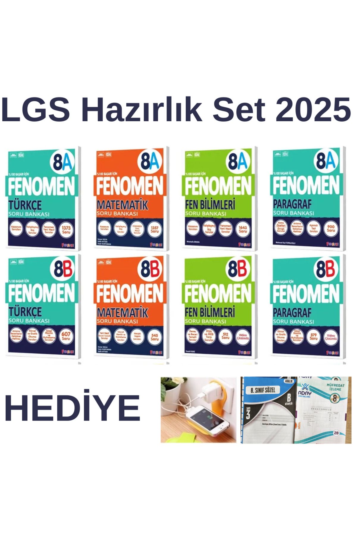 paraf yayınları 8.SINIF FENOMEN TÜRKÇE MATEMATİK FEN PARAGRAF A+B SET 2025 DENME VE PRİZ TUTUCU HEDİYE