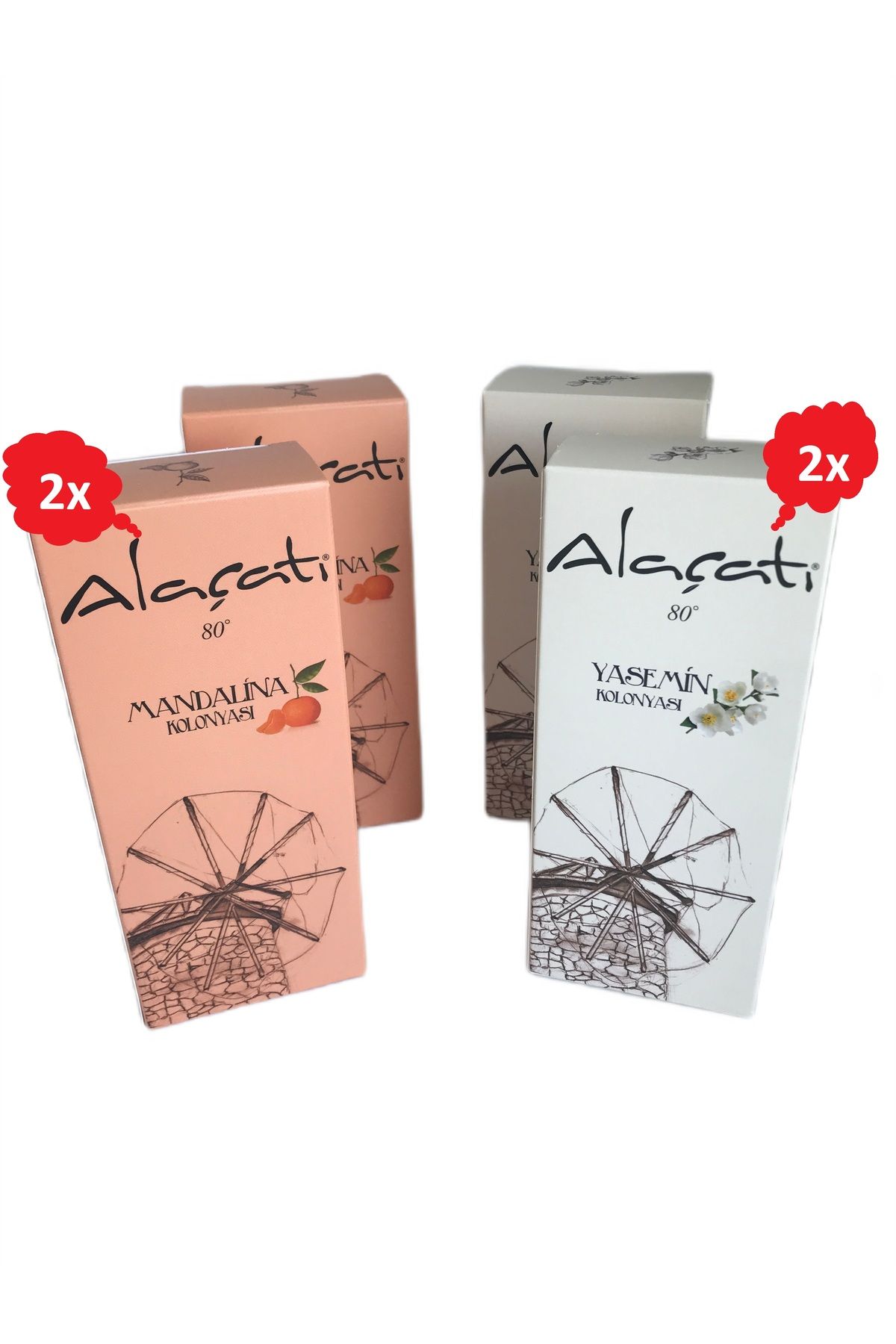 Alaçatı ALAÇATI Kolonyası Mandalina - Yasemin 4lü Set 80 Derece 250 ml
