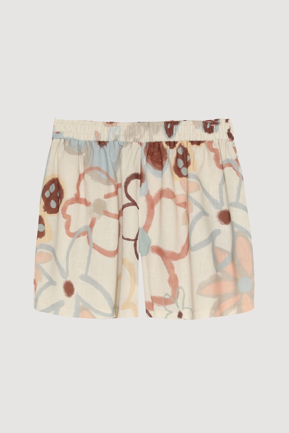 Quzu-Patterned Linen Mini Shorts with Elastic Waist Natural 2