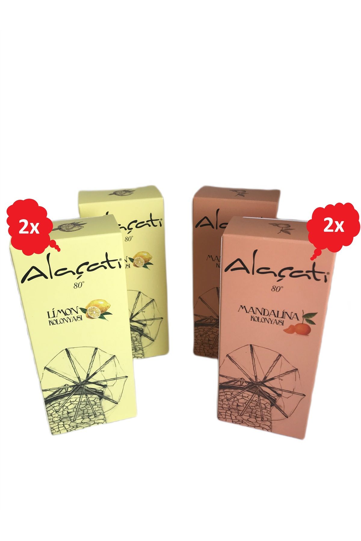 Alaçatı ALAÇATI Kolonyası Limon - Mandalina 4lü Set 80 Derece 250 ml
