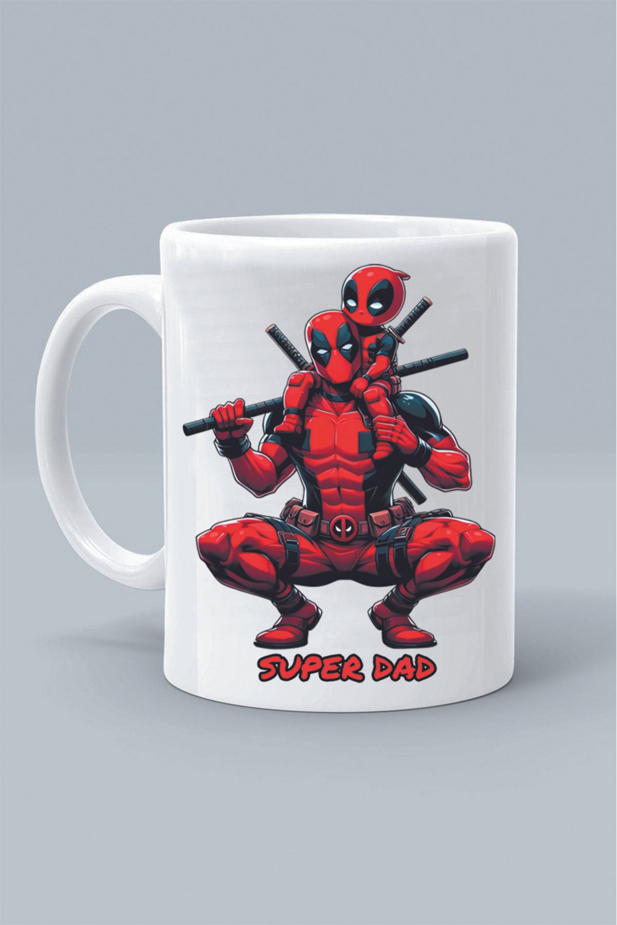 Olympus plus SUPER KAHRAMAN DEADPOOL KARAKTER SUPER DAD SÜPER BABA TASARIM BASKILI KLASİK BEYAZ KUPA BARDAK