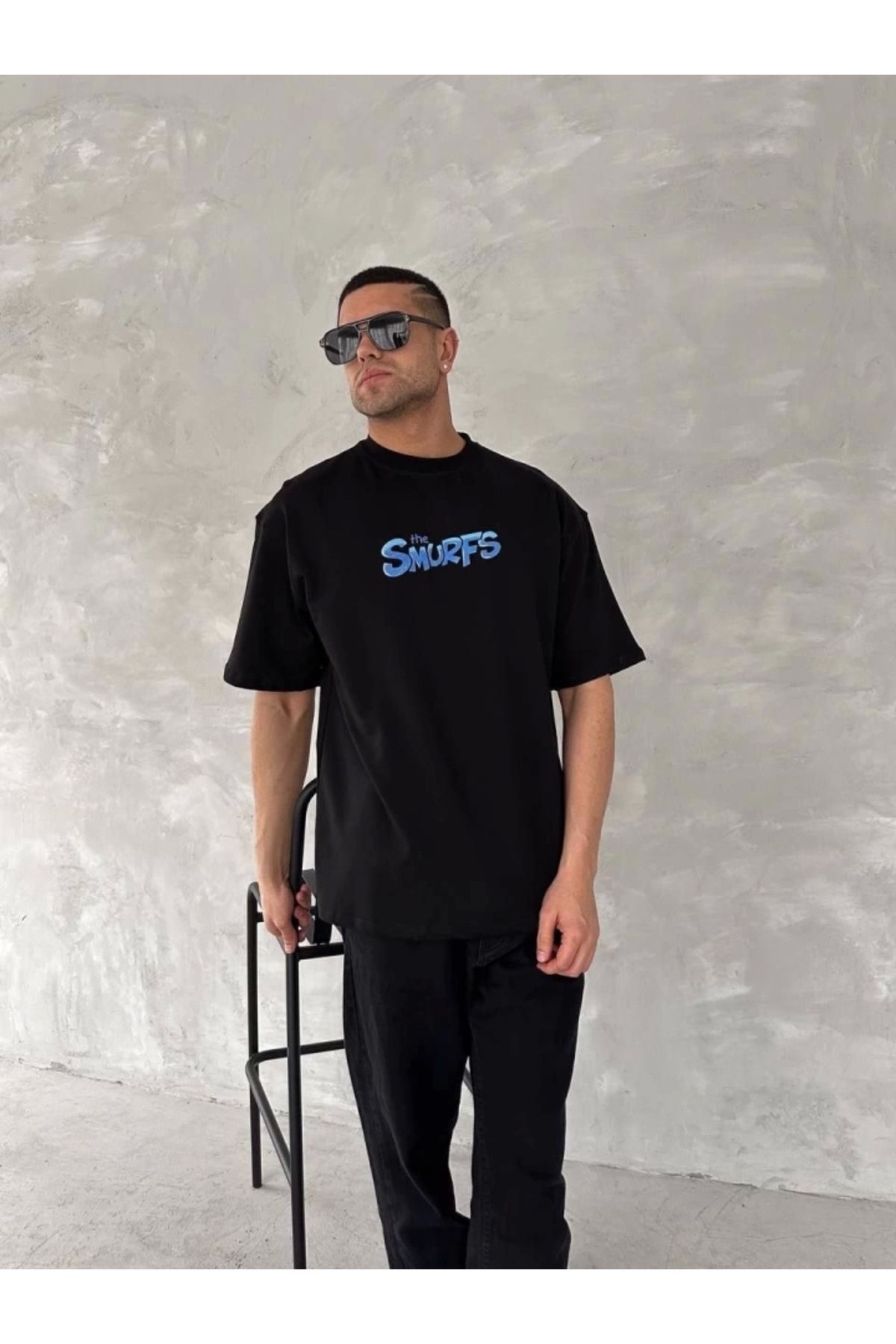 Silerra Ön Ve Arka Baskılı Oversize Bisiklet Yaka T-shirt- Siyah