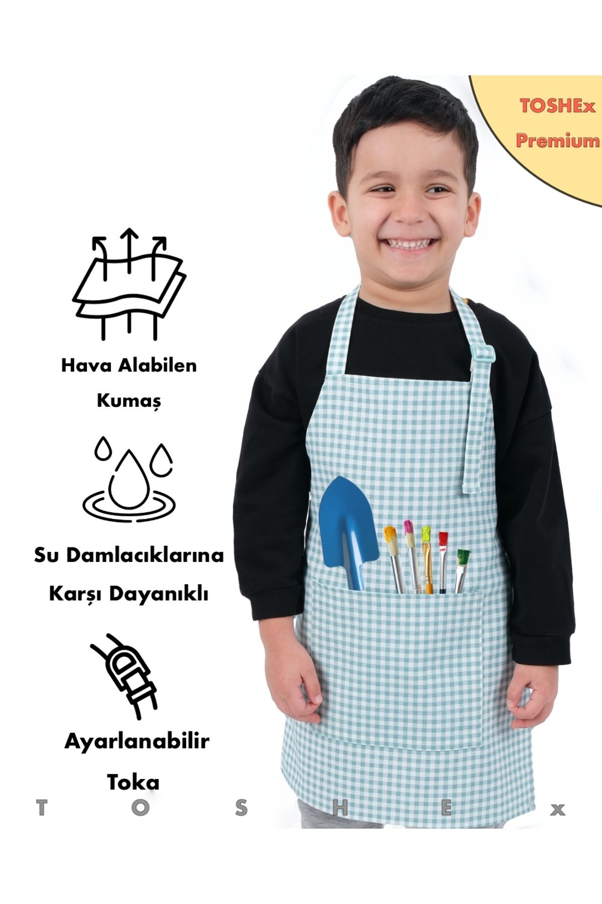TOSHEX Çocuk Mutfak Önlüğü, Suya Dayanıklı Etkinlik Önlüğü 6-12 yaş Aktivite Önlüğü Turkuaz Ve Beyaz