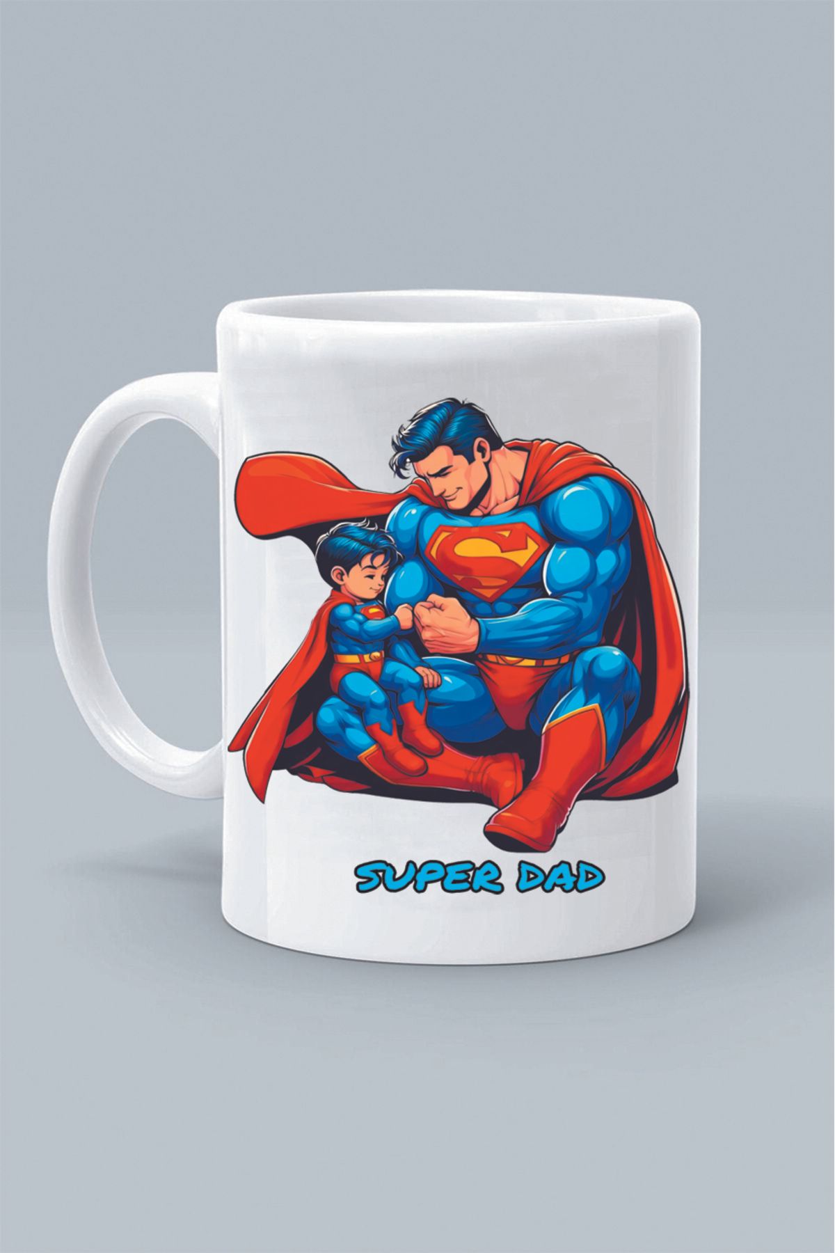 Olympus plus SUPER KAHRAMAN SUPERMAN KARAKTER SUPER DAD SÜPER BABA TASARIM BASKILI KLASİK BEYAZ KUPA BARDAK