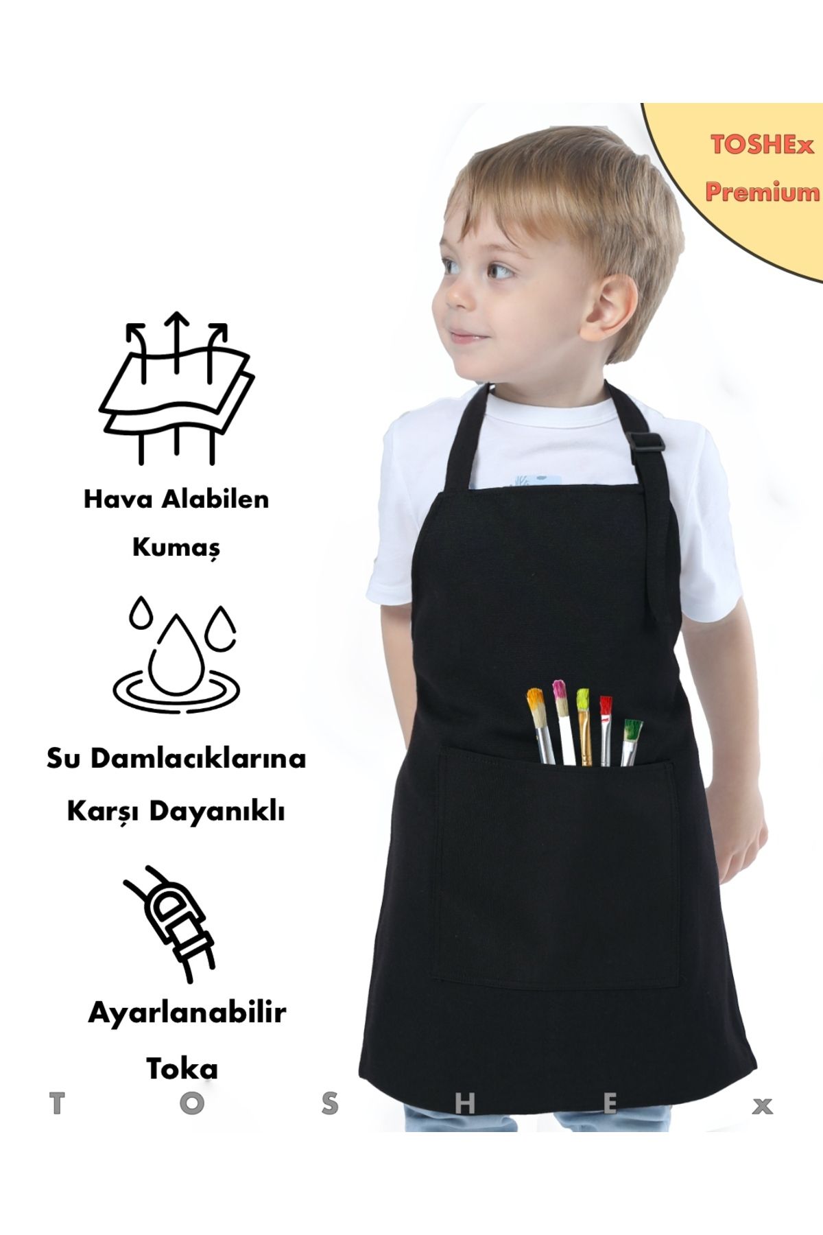 TOSHEX Çocuk Mutfak Önlüğü, Suya Dayanıklı Etkinlik Önlüğü 6-12 yaş Aktivite Önlüğü Siyah