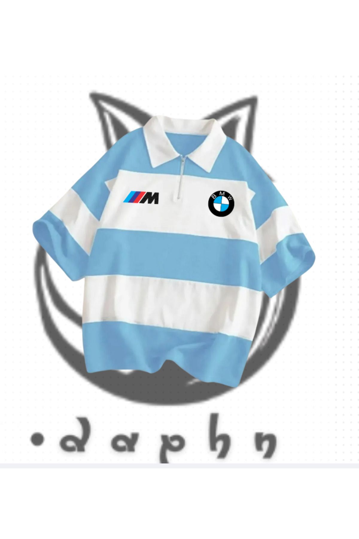 TEXTURA Yeni Sezon Unisex Erkek Kadın Bebe Mavi Beyaz BMW M3 Baskılı Polo Yakalı Fermuarlı Oversize T-shirt