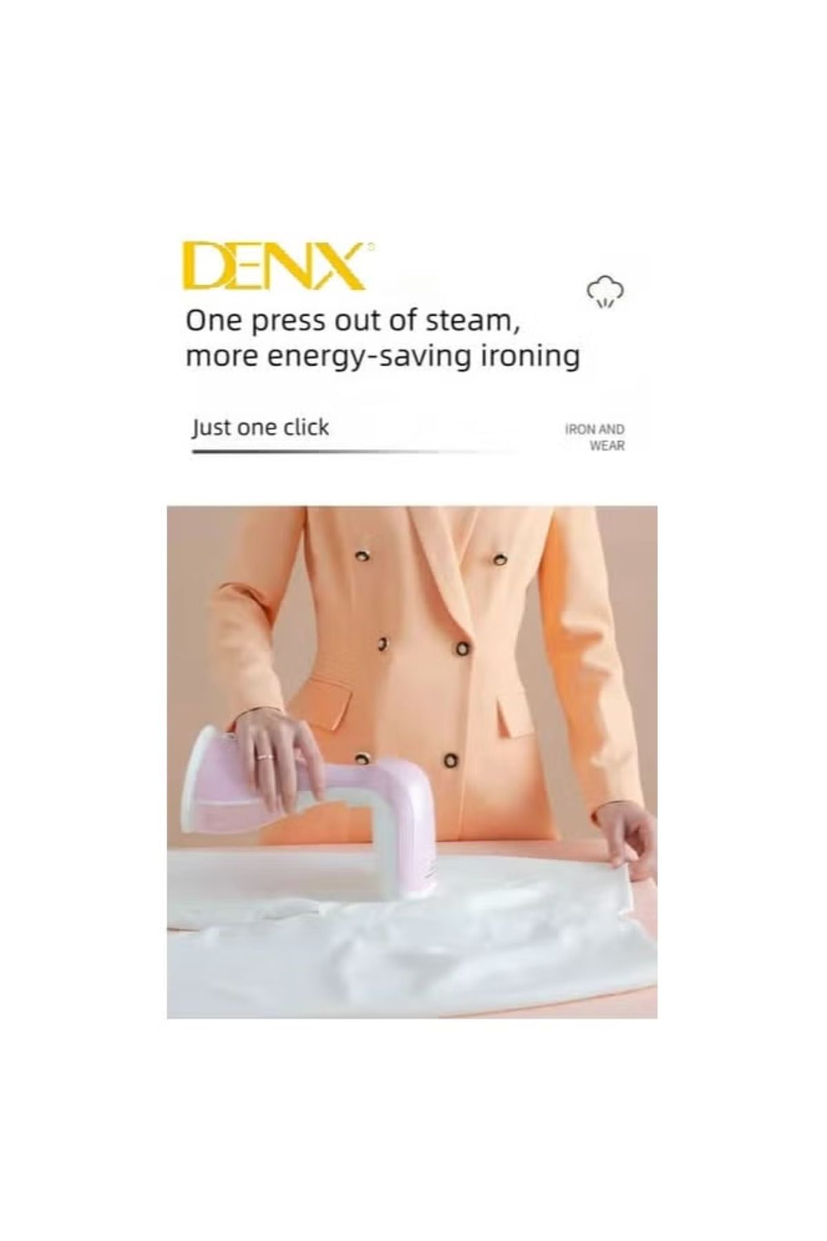 Denx-Portable steam iron with powerful steam and fast heat-up in 25 seconds. Ideal handheld iron for home and travel use. 6