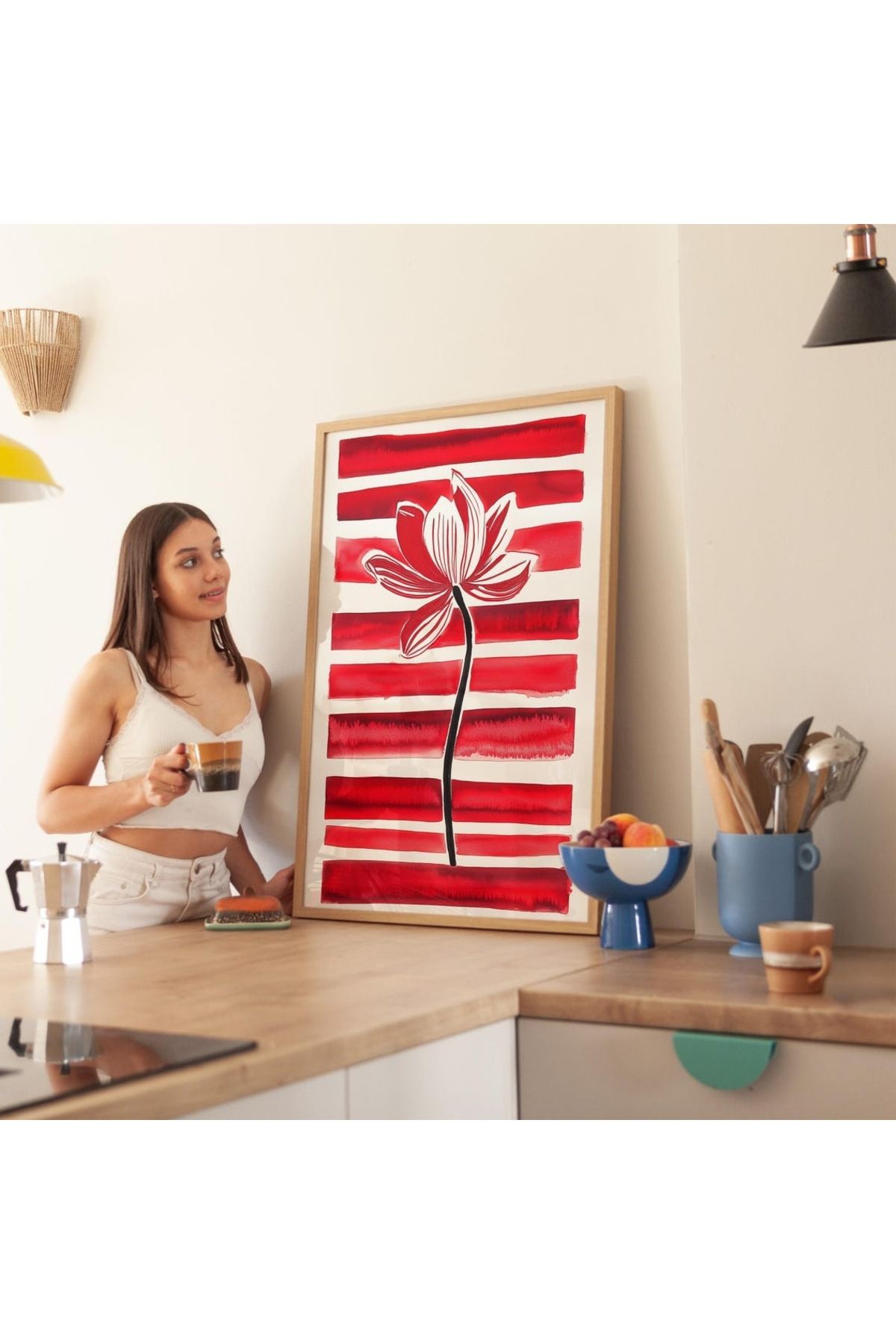 Dekorsiahome Tek Parça Ahşap Çerçeveli Oturma Odası Salon Mutfak Tablo TK0489