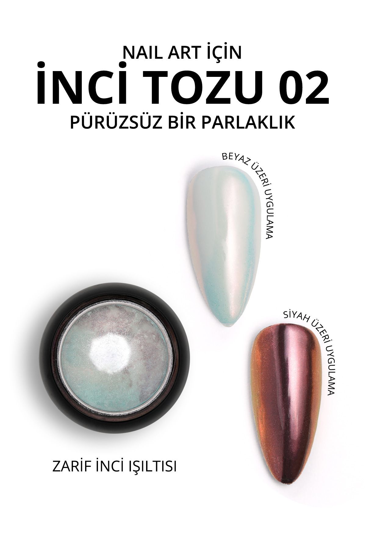 MOMO professional Holografik Efektli Beyaz İnci Tozu, Nail Art, Kalıcı Oje Tırnak Süsleme No.02