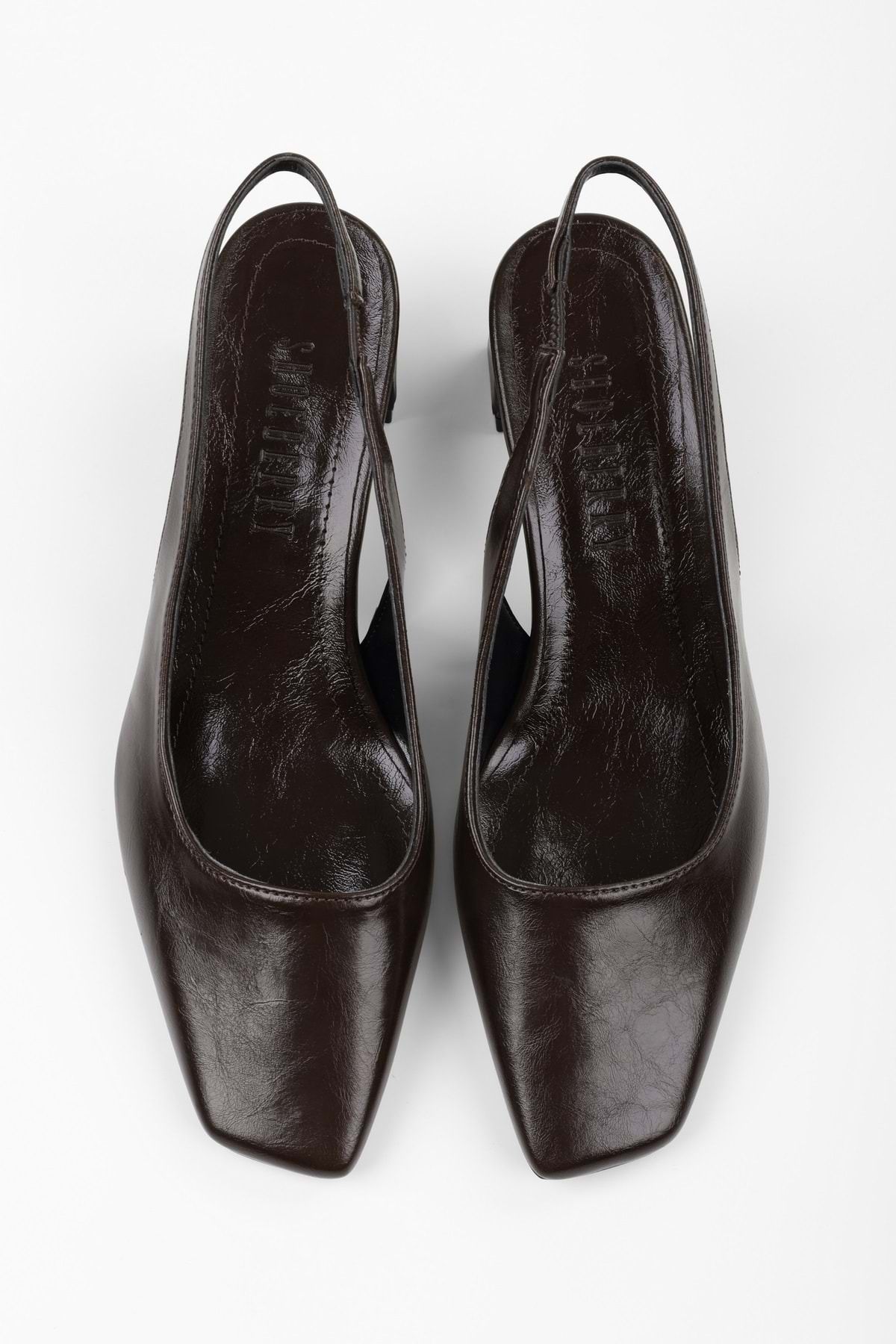 Shoeberry Kadın Vinte Acı Kahve Cilt Küt Burunlu Stiletto