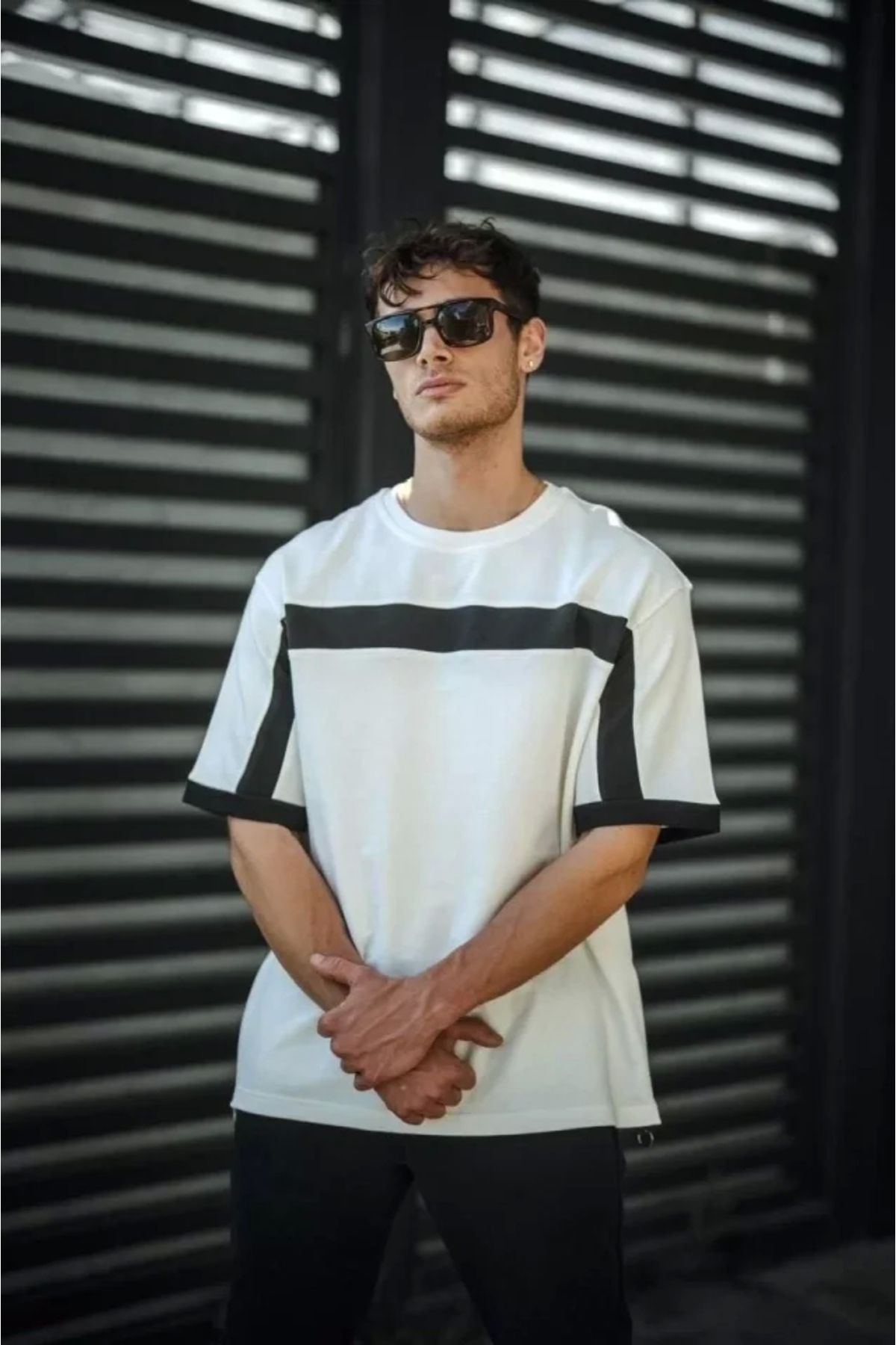 Silerra Unisex Yandan Fermuarlı Parçalı T-Shirt - Beyaz