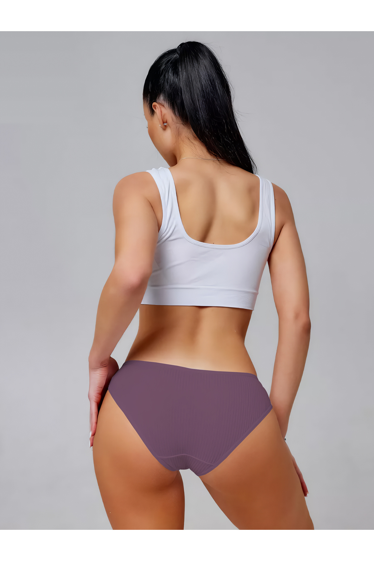 MİSTİRİK-Taranto Model Flexible Soft Fabric Ribbed Panties Purple Color 4