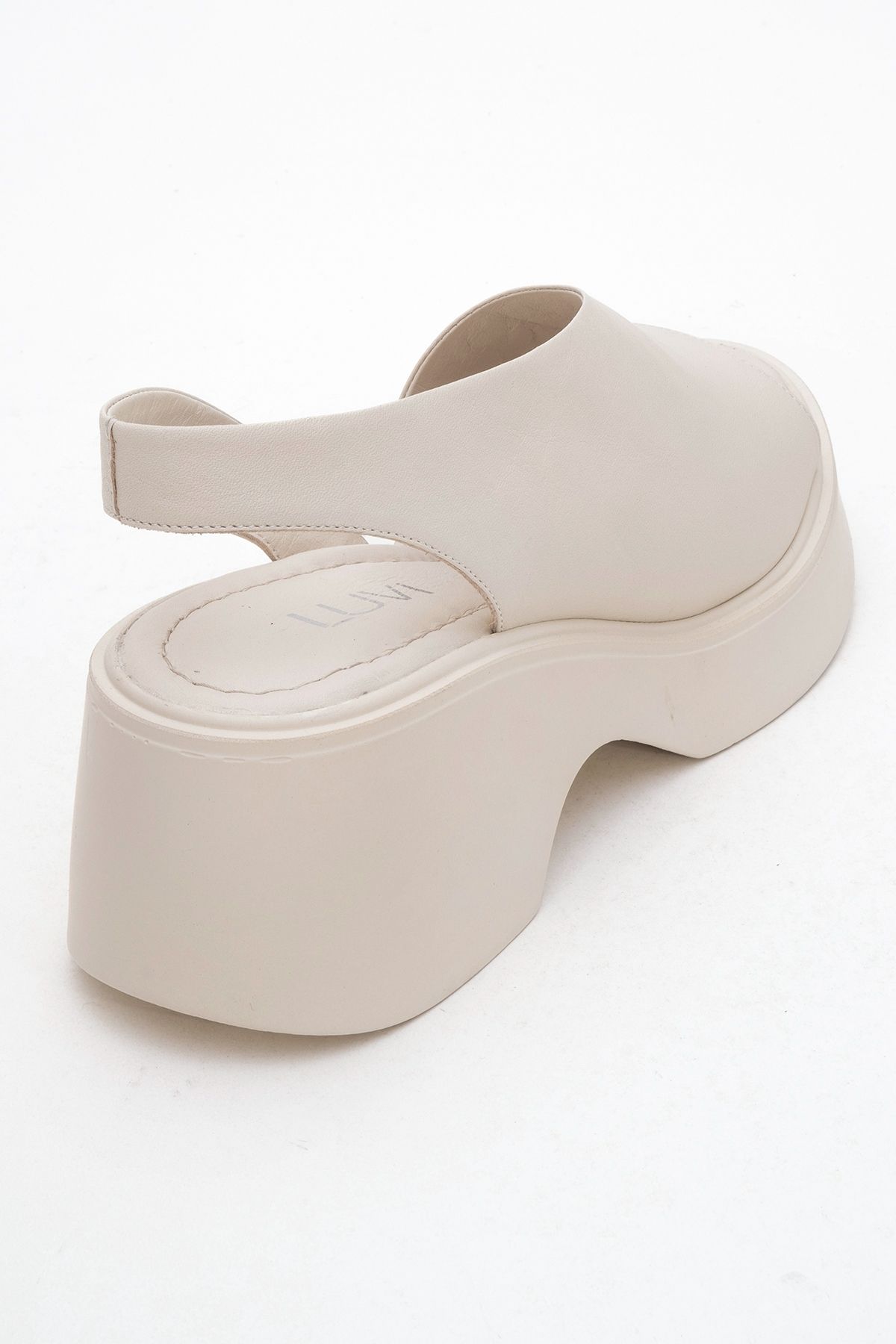LuviShoes-Roy Ecru Skin Genuine Leather Women's Wedge Heeled Sandals 5