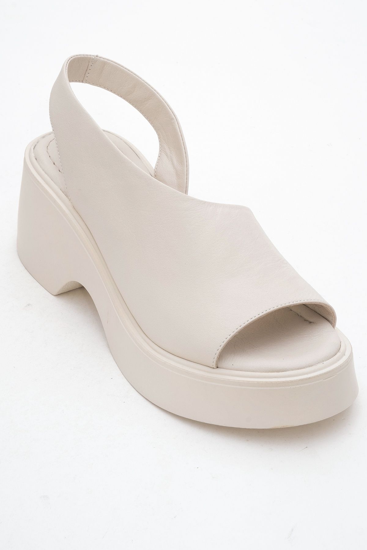 LuviShoes-Roy Ecru Skin Genuine Leather Women's Wedge Heeled Sandals 3