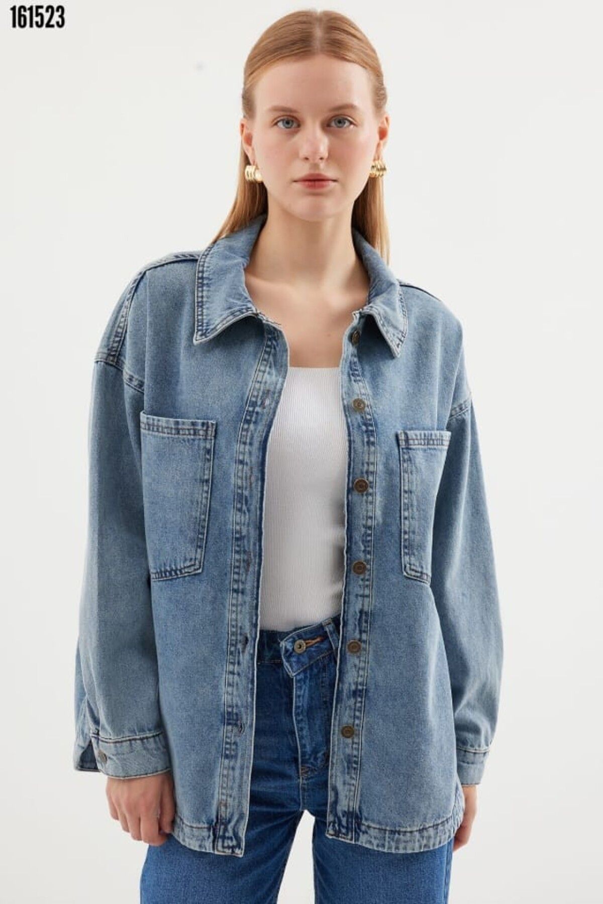 Cbm 0694 Çift cepli oversize denim ceket-SON GÖRSEL HEDİYE