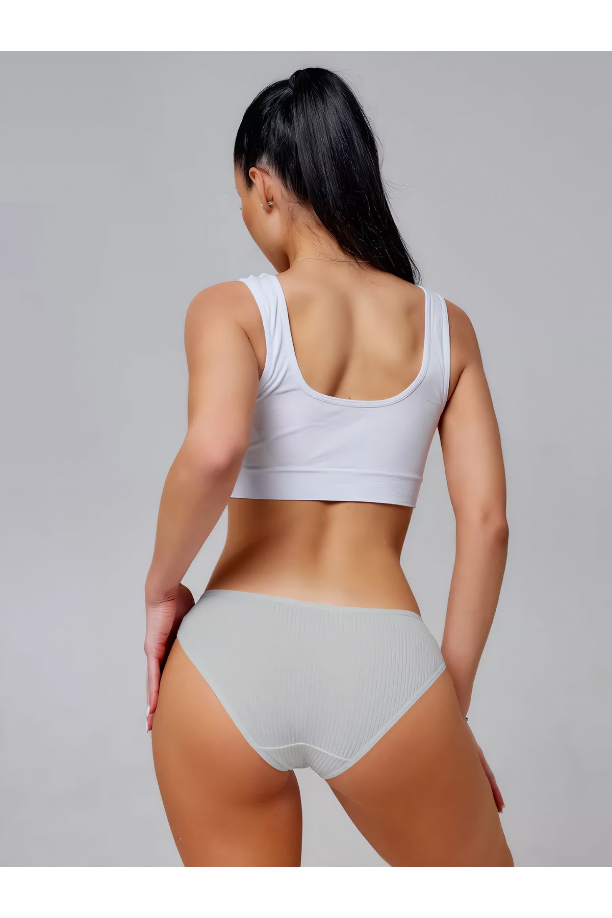MİSTİRİK-Taranto Model Flexible Soft Fabric Corded Panties Ecru Color 3