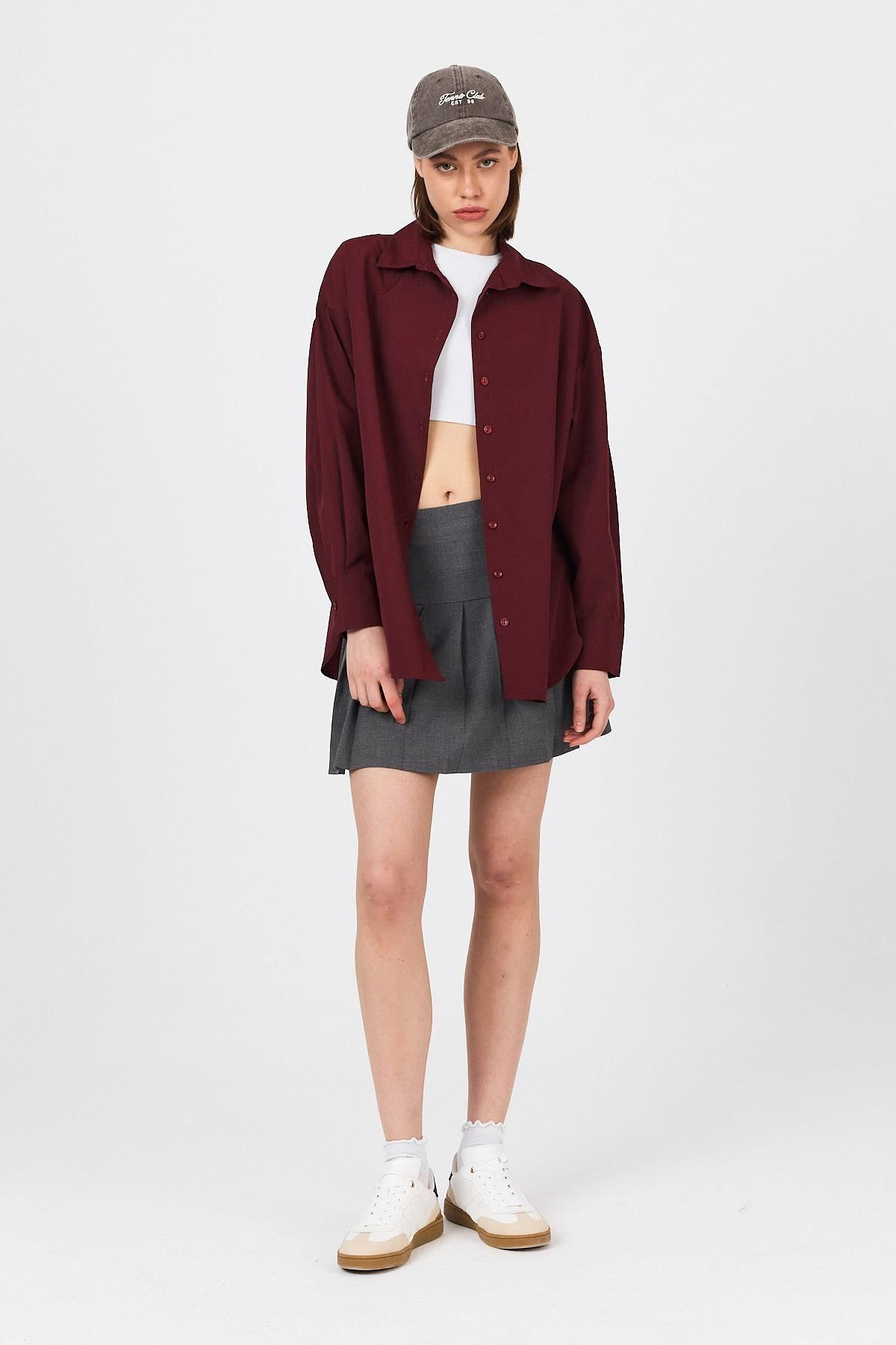 Rays-Claret Red Oversize Basic Μακρύ Πουκάμισο 4664A 3
