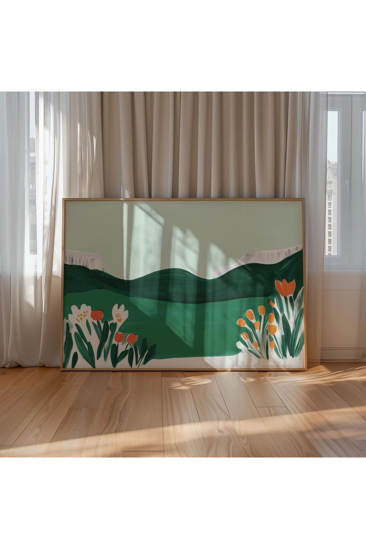 Dekorsiahome Tek Parça Ahşap Çerçeveli Oturma Odası Salon Mutfak Tablo TK0485