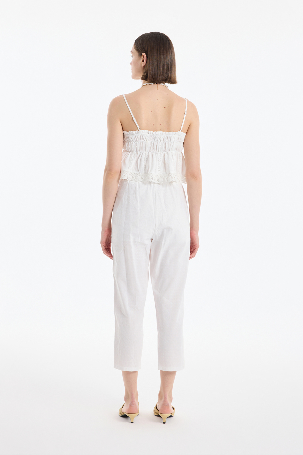 Quzu-Lace Striped Carrot Trousers Ecru 5